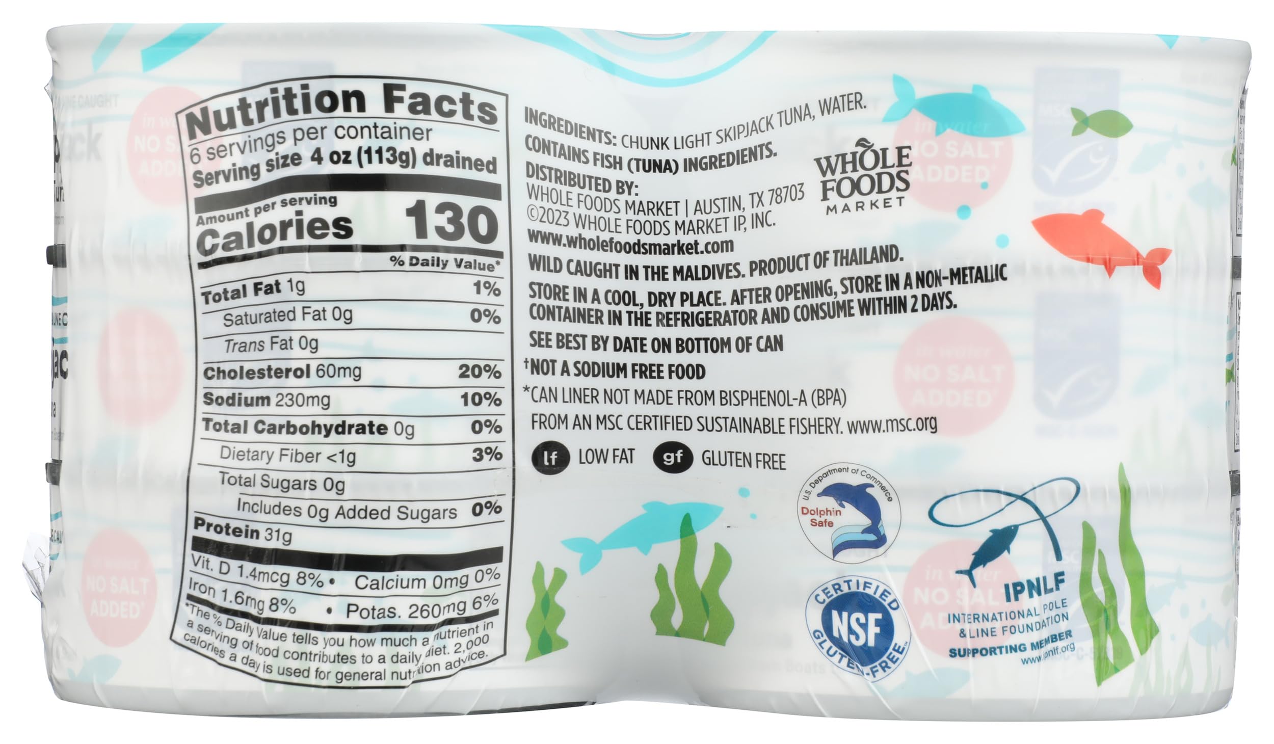Skipjack Tuna in Water No Salt Added 30 Oz 6 Pack 365 By Whole Foods Market