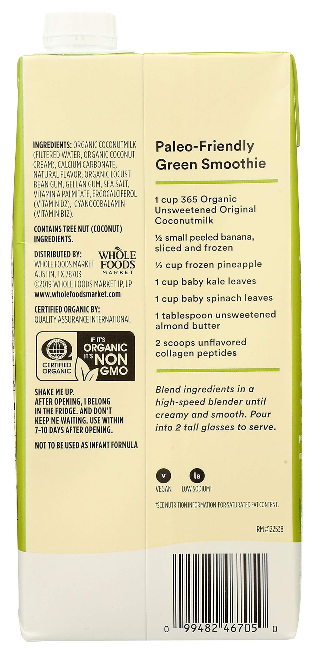 Organic Unsweet Original Coconut Milk 32 Fl Oz 365 By Whole Foods Market