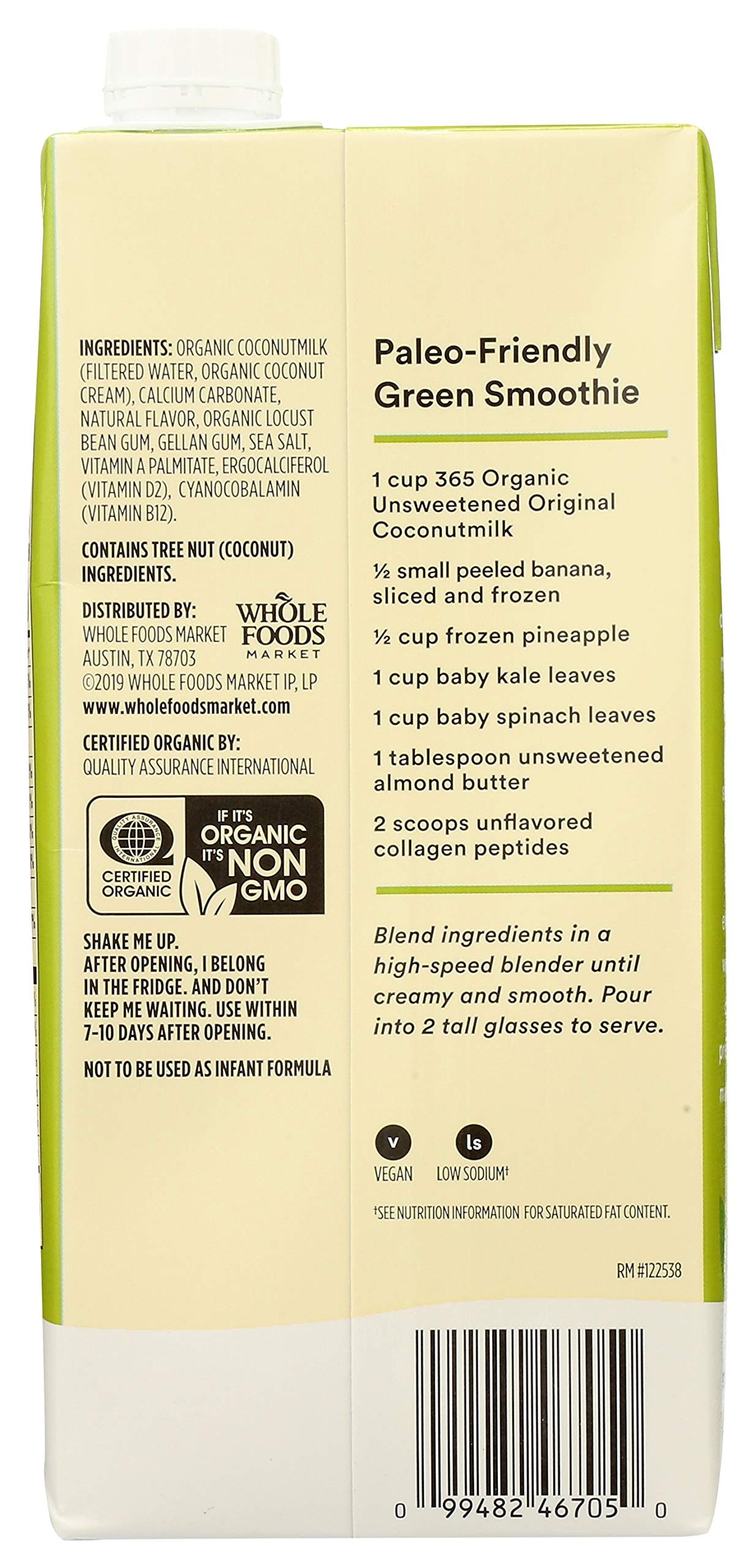 Organic Unsweet Original Coconut Milk 32 Fl Oz 365 By Whole Foods Market