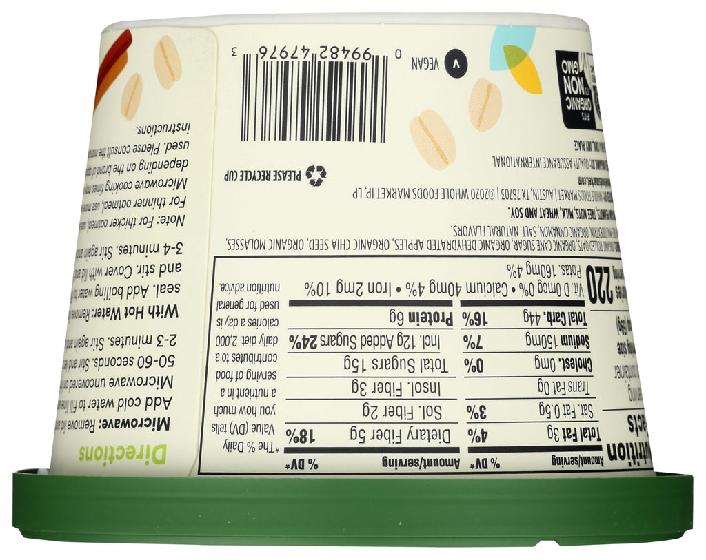 Organic Instant Oatmeal Apple Cinnamon Chia 2.1 Oz 365 By Whole Foods Market