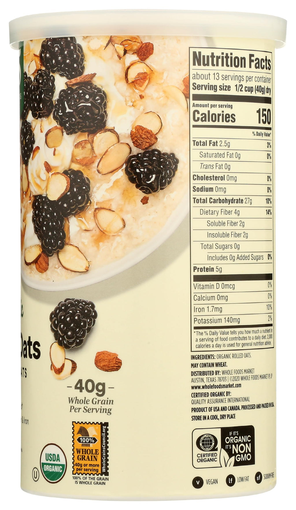 Organic Rolled Quick Oats 18 Oz 365 By Whole Foods Market