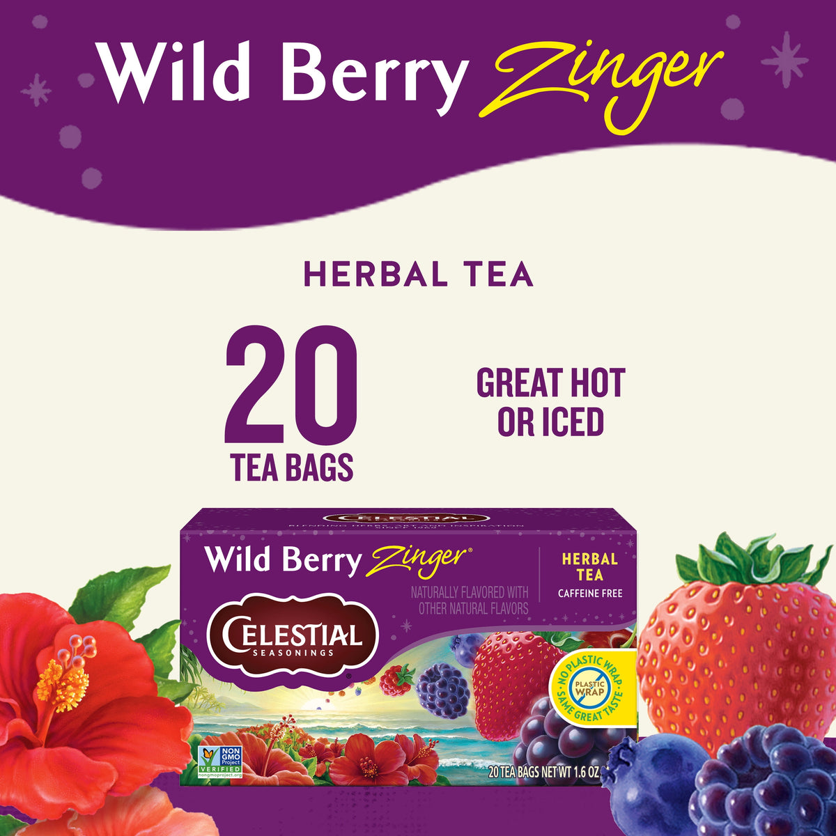 Celestial Seasonings Wild Berry Zinger Caffeine-Free Herbal Tea Bags 1.6 oz 20 Count