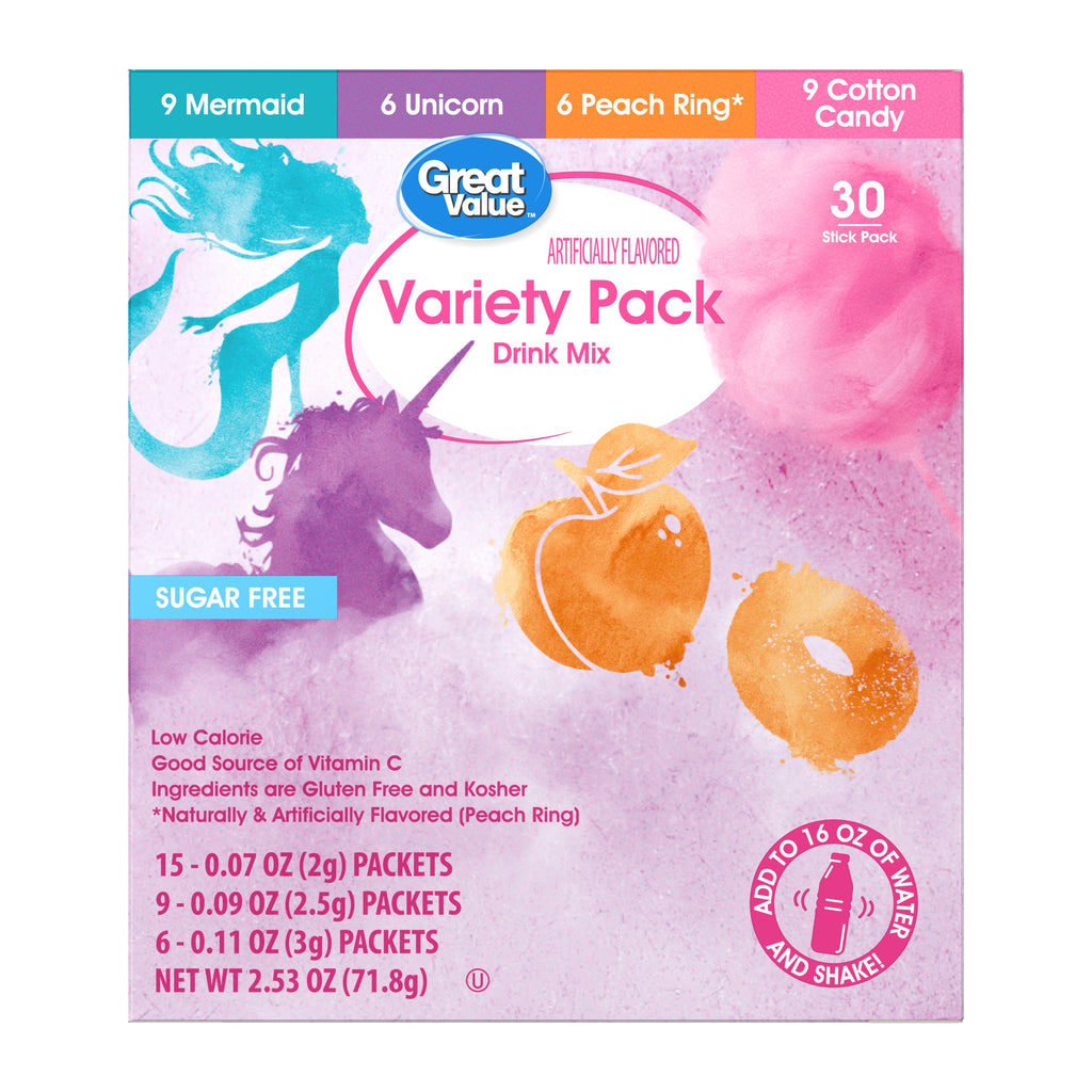 Great Value Sugar-Free WaterTok Variety Pack Drink Mix 2.53 oz 30 Count