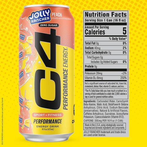 C4 Performance Energy Jolly Rancher Peach Zero Sugar 16 fl oz Single Can
