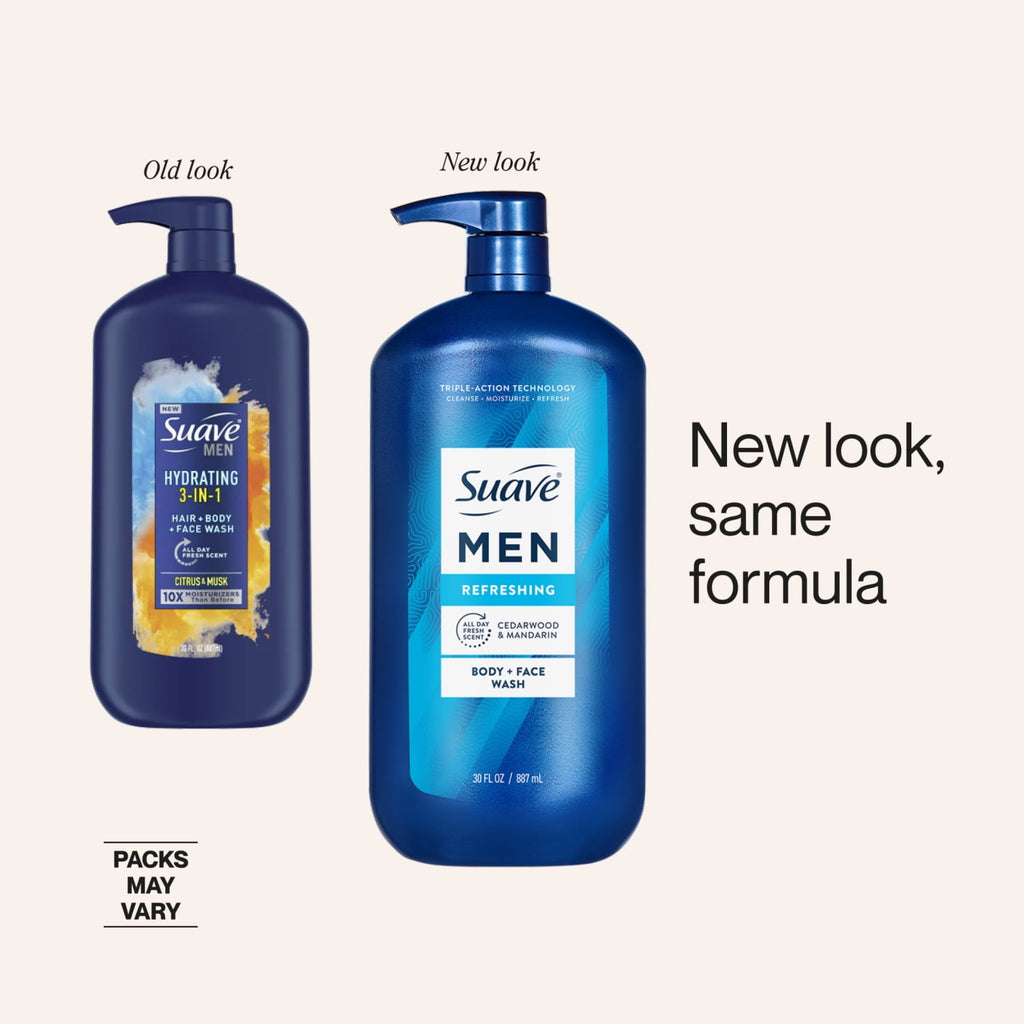 Suave Men Refreshing 2-in-1 Body & Face Wash Moisturizing Skin Cleanser 30 fl oz