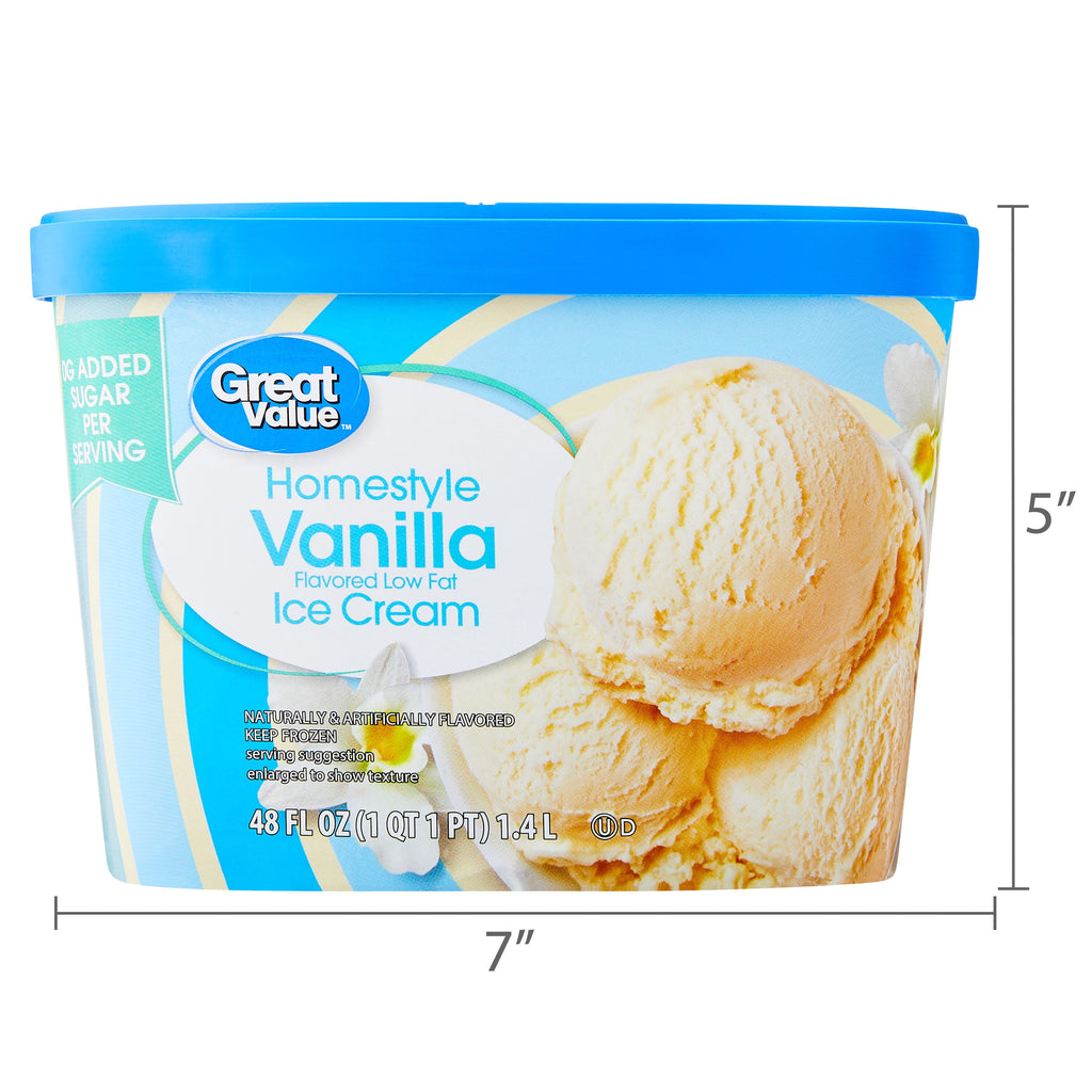 Great Value Homestyle Vanilla Low Fat Ice Cream 48 Fl Oz Tub