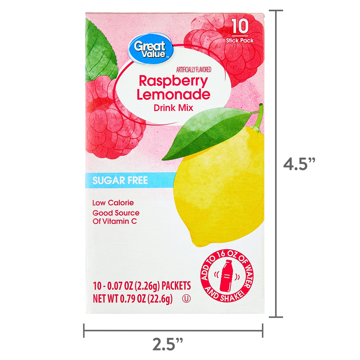 Great Value Sugar-Free Raspberry Lemonade Powdered Drink Mix 0.07 oz 10 Count