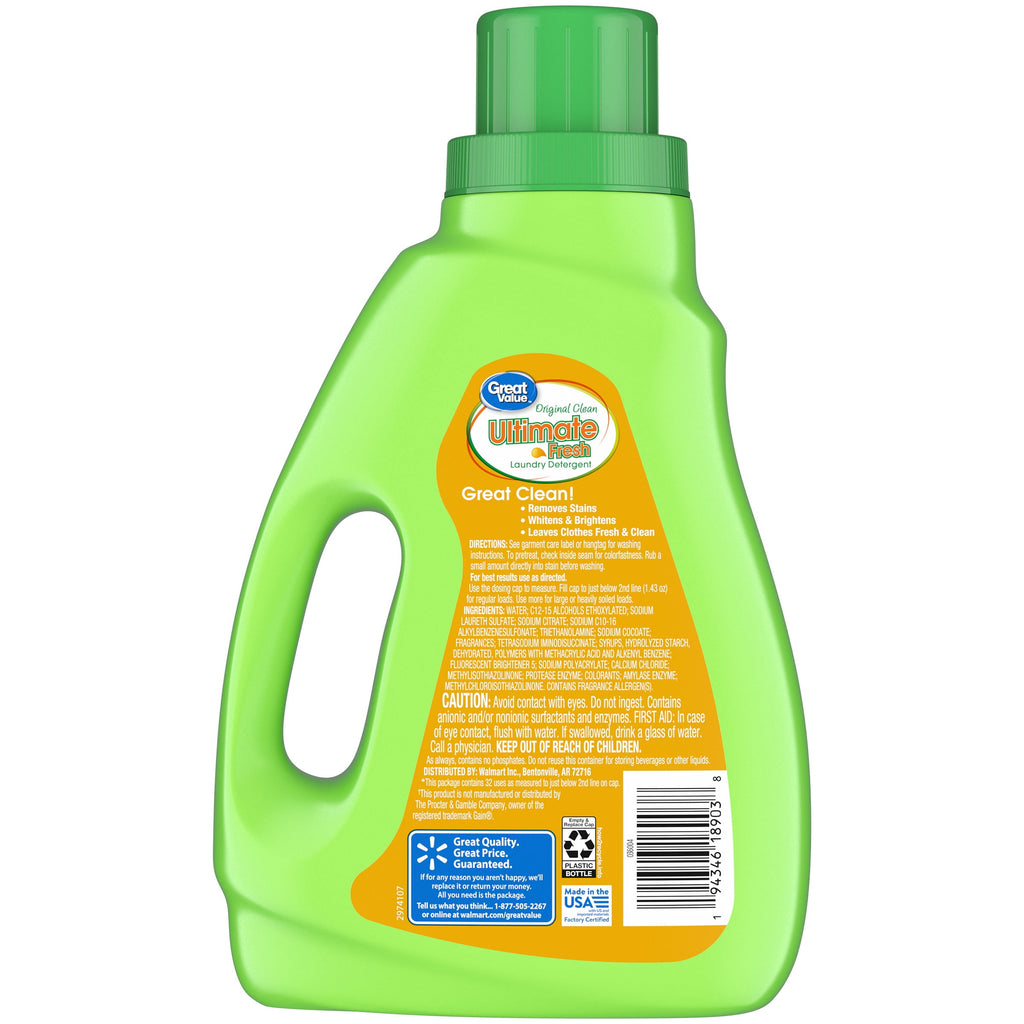 Great Value Ultimate Fresh Liquid Laundry Detergent Original Clean 46 fl oz 32 Loads