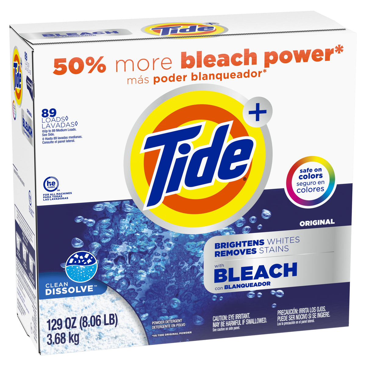 Tide Plus Bleach Powder Laundry Detergent Original Scent 129 oz 89 Loads