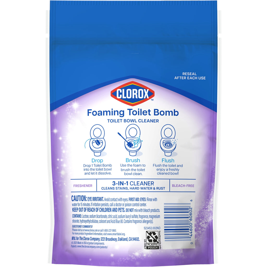 Clorox Foaming Toilet Bomb Bleach Free Lavender Clean 5 Count