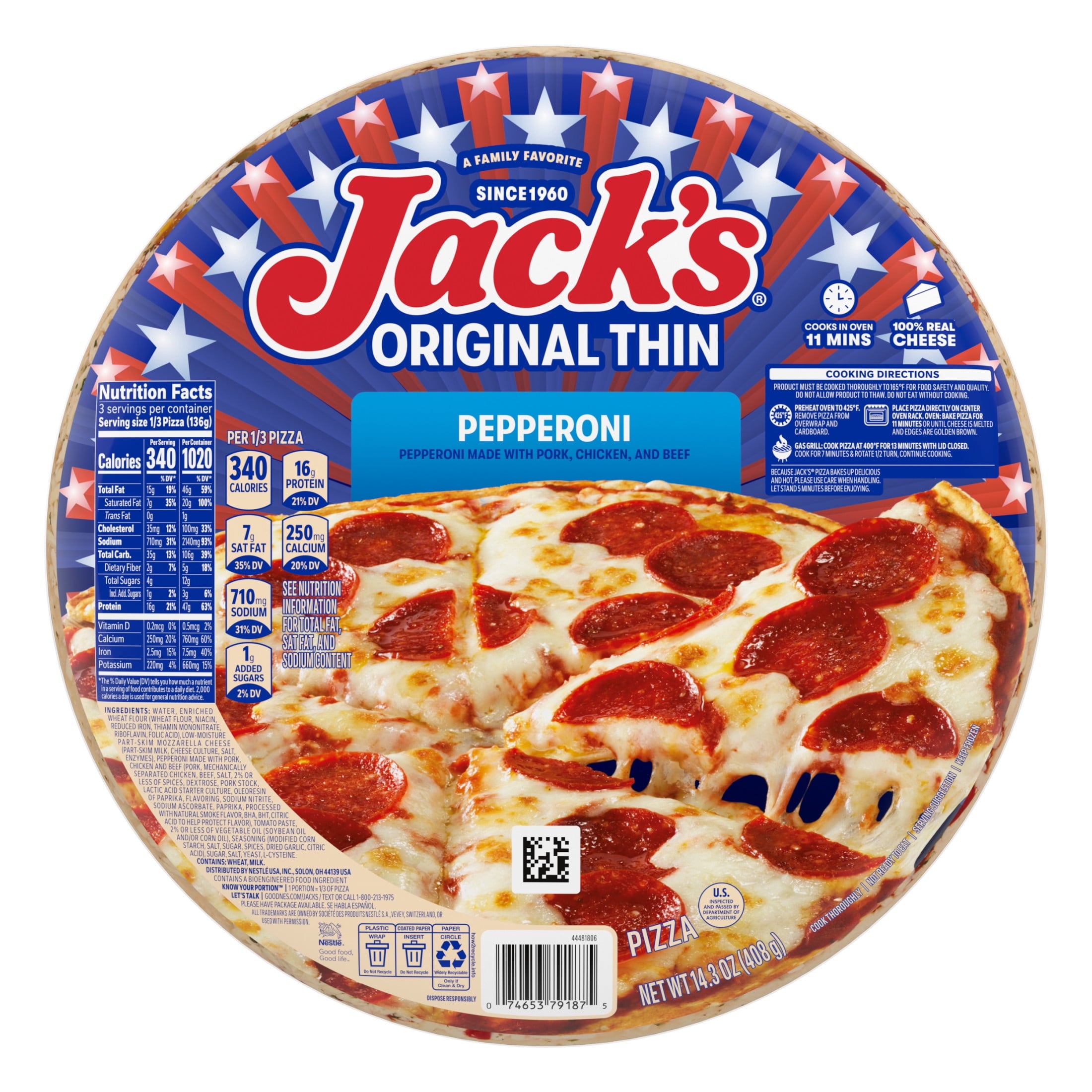 Jack's Thin Crust Pepperoni Frozen Pizza 14.3 Oz