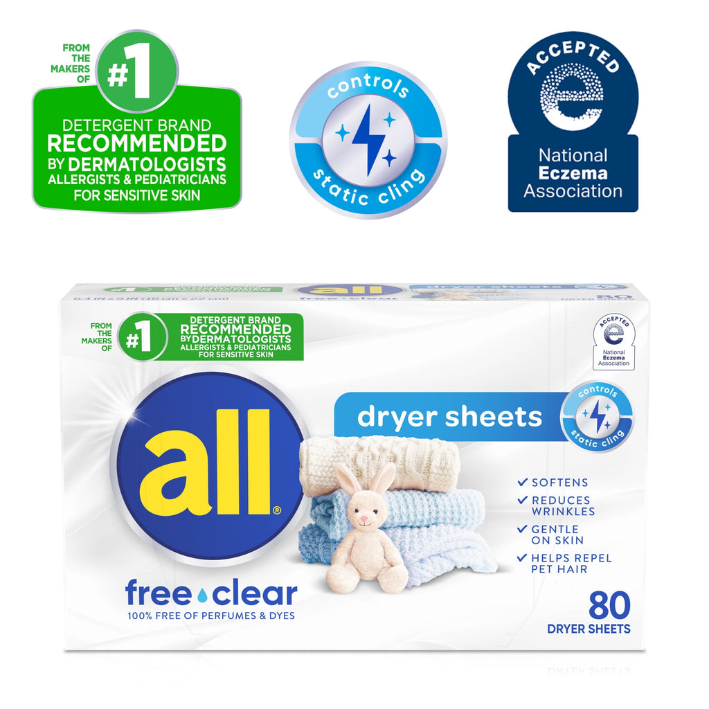all free clear Fabric Softening Dryer Sheets Unscented 80 Count