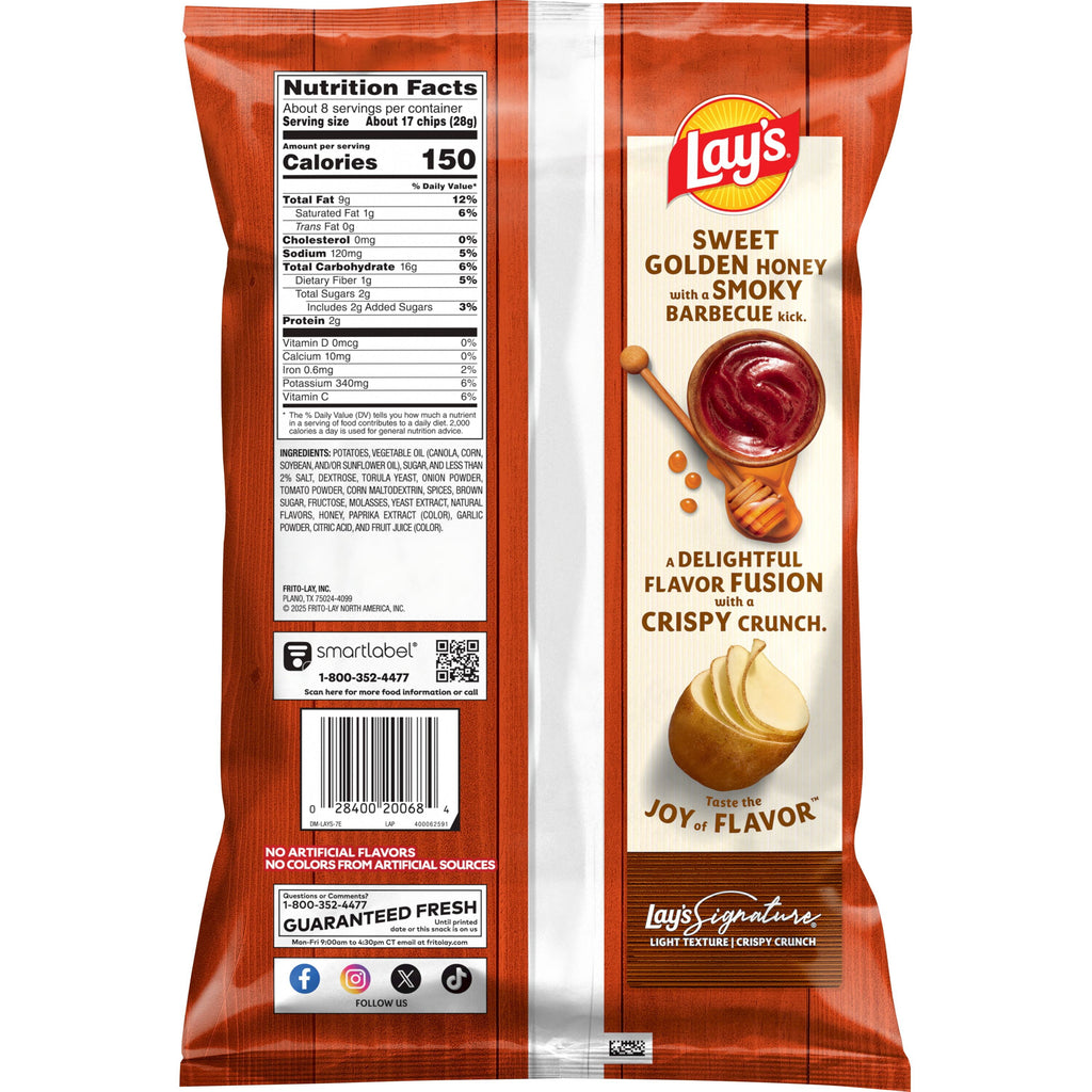 Honey Barbecue Flavored Potato Chips 7.75 Oz 1 Count Lay's