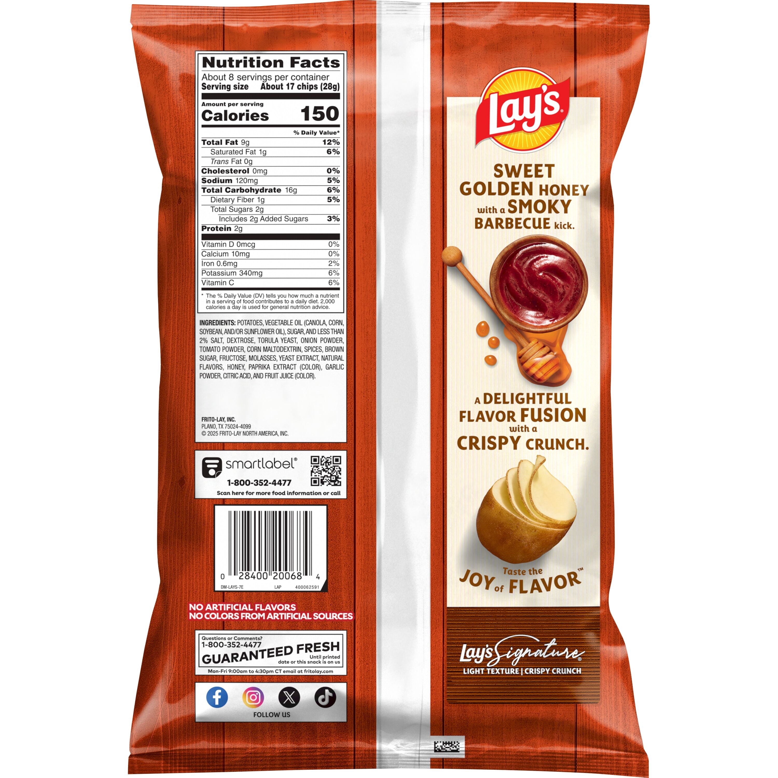 Honey Barbecue Flavored Potato Chips 7.75 Oz 1 Count Lay's