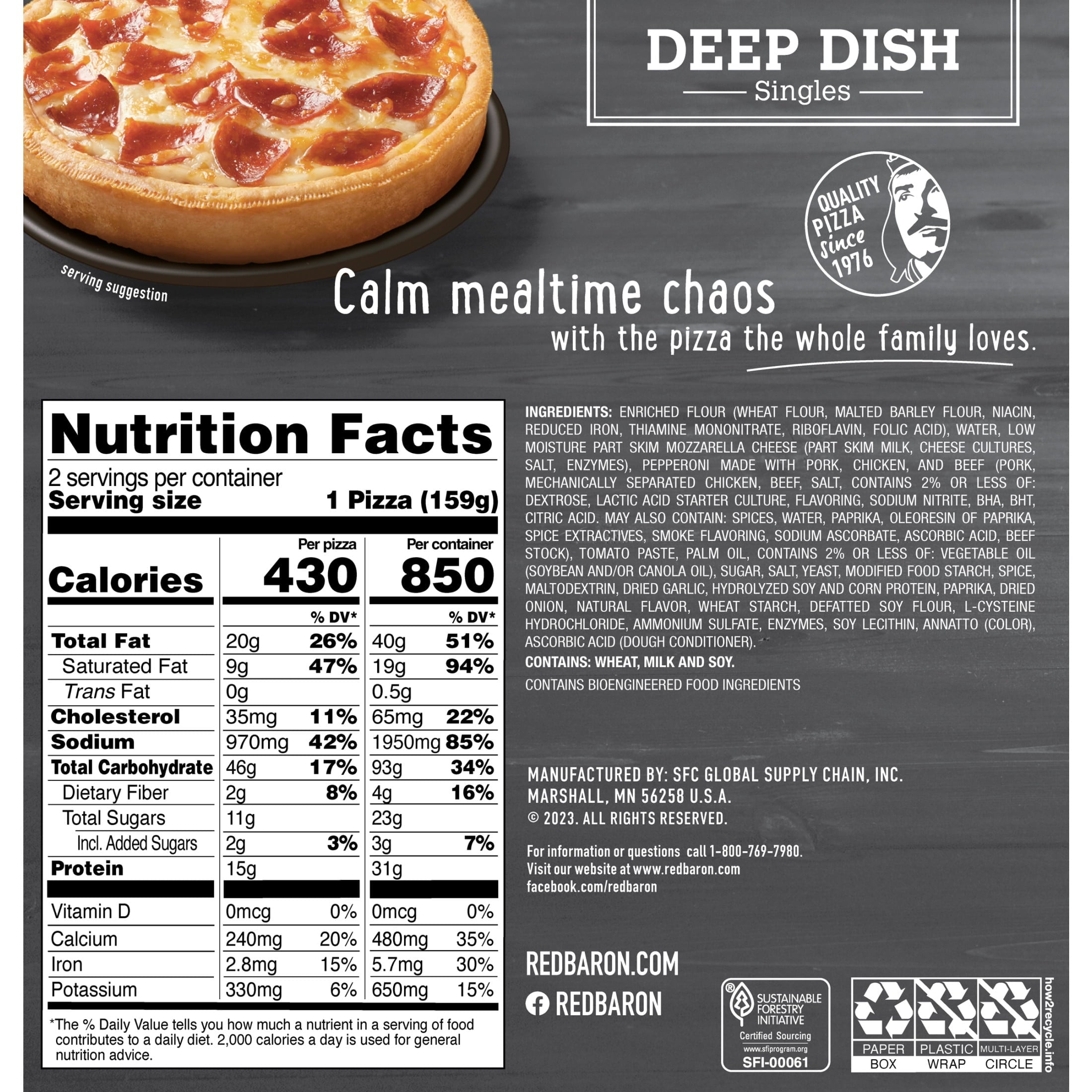 Red Baron Pepperoni Deep Dish Singles Frozen Personal Pizza 11.2 Oz 2 Pack
