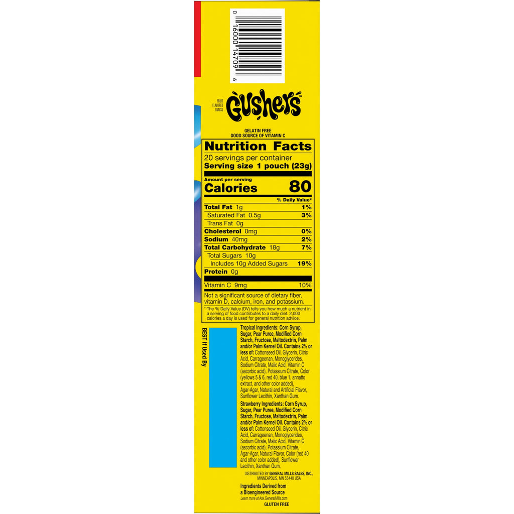 Tropical and Strawberry Fruit Flavored Snacks 16 Oz 20 Count Gushers