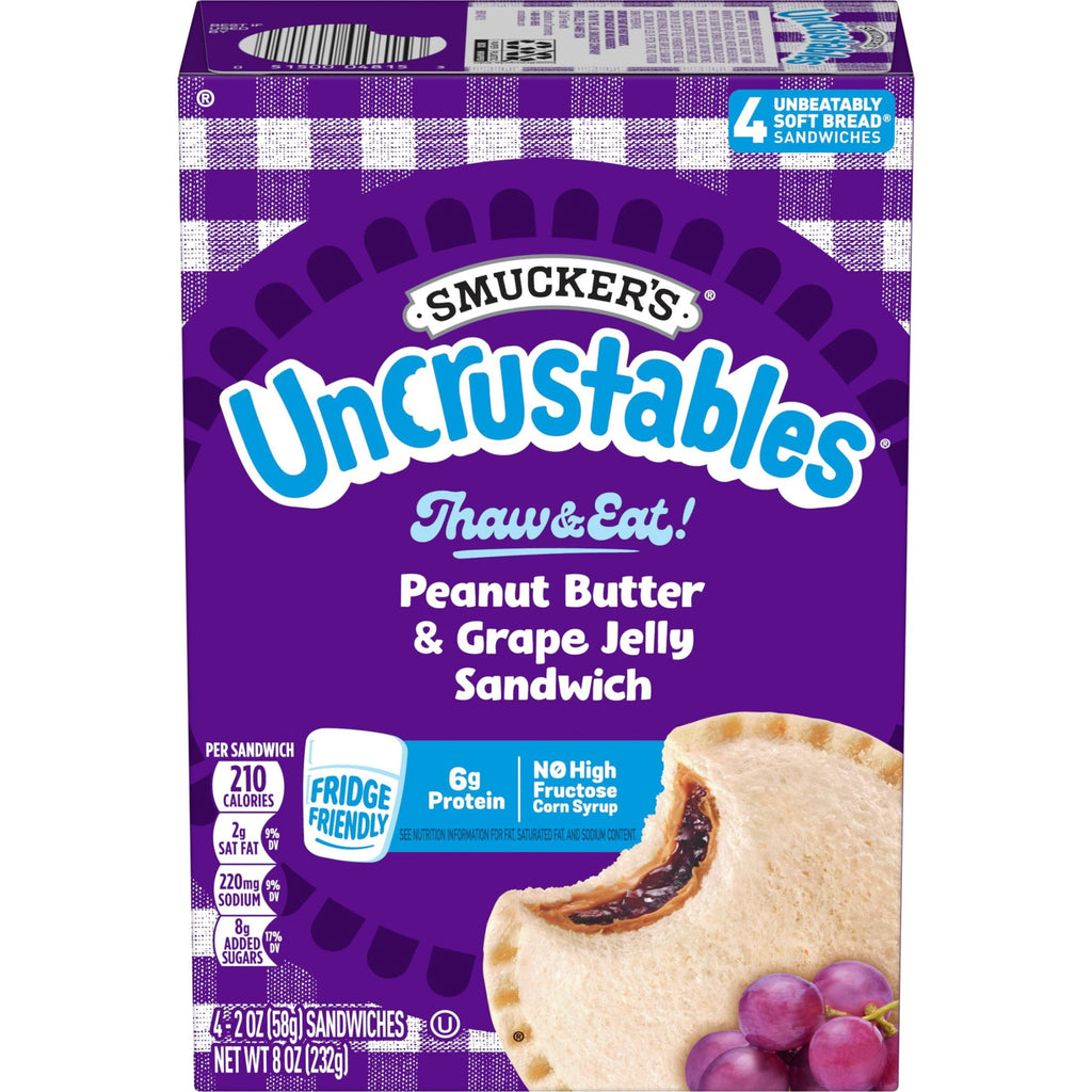 Smucker's Uncrustables Peanut Butter & Grape Jelly Sandwiches Frozen 4 Count 8 Oz