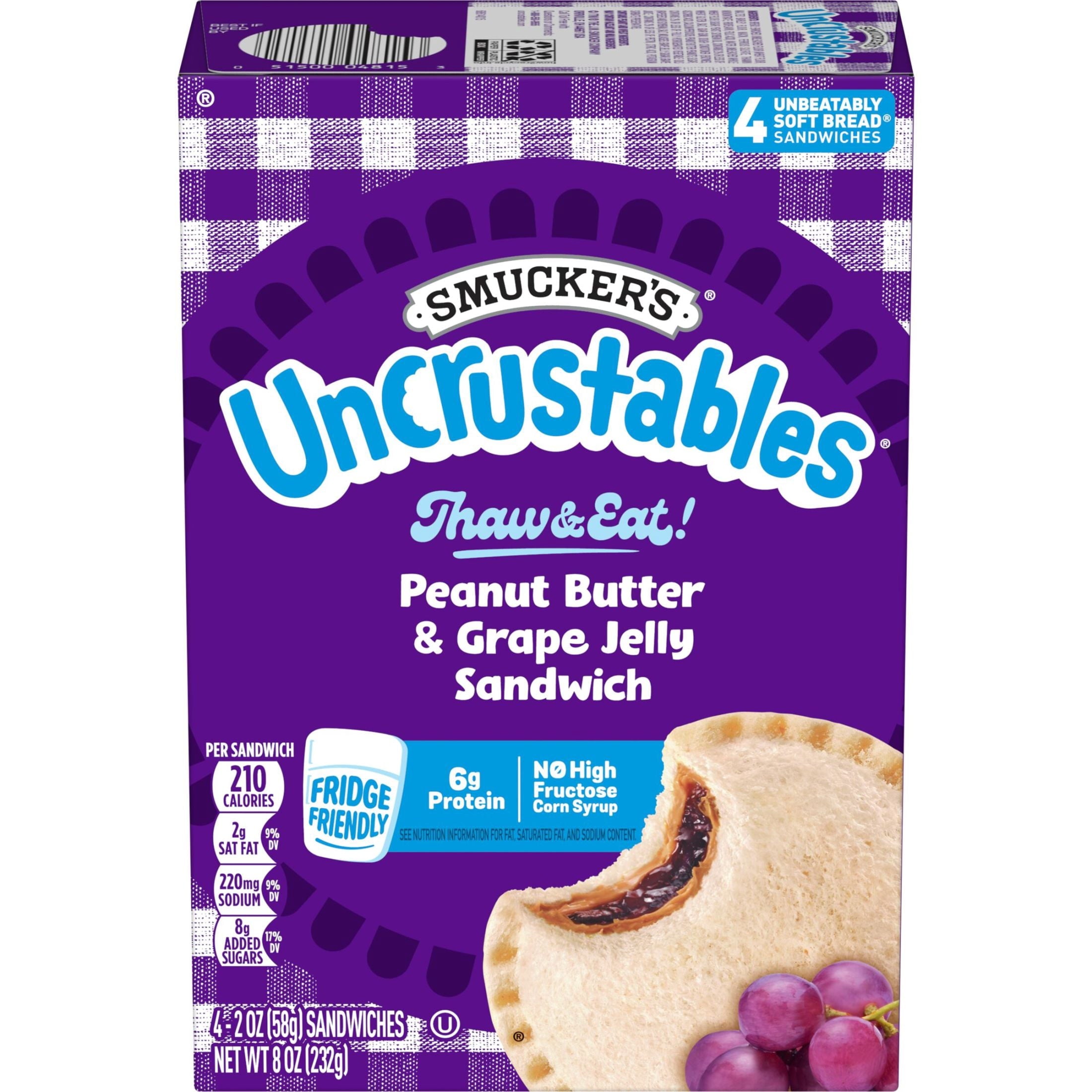 Smucker's Uncrustables Peanut Butter & Grape Jelly Sandwiches Frozen 4 Count 8 Oz