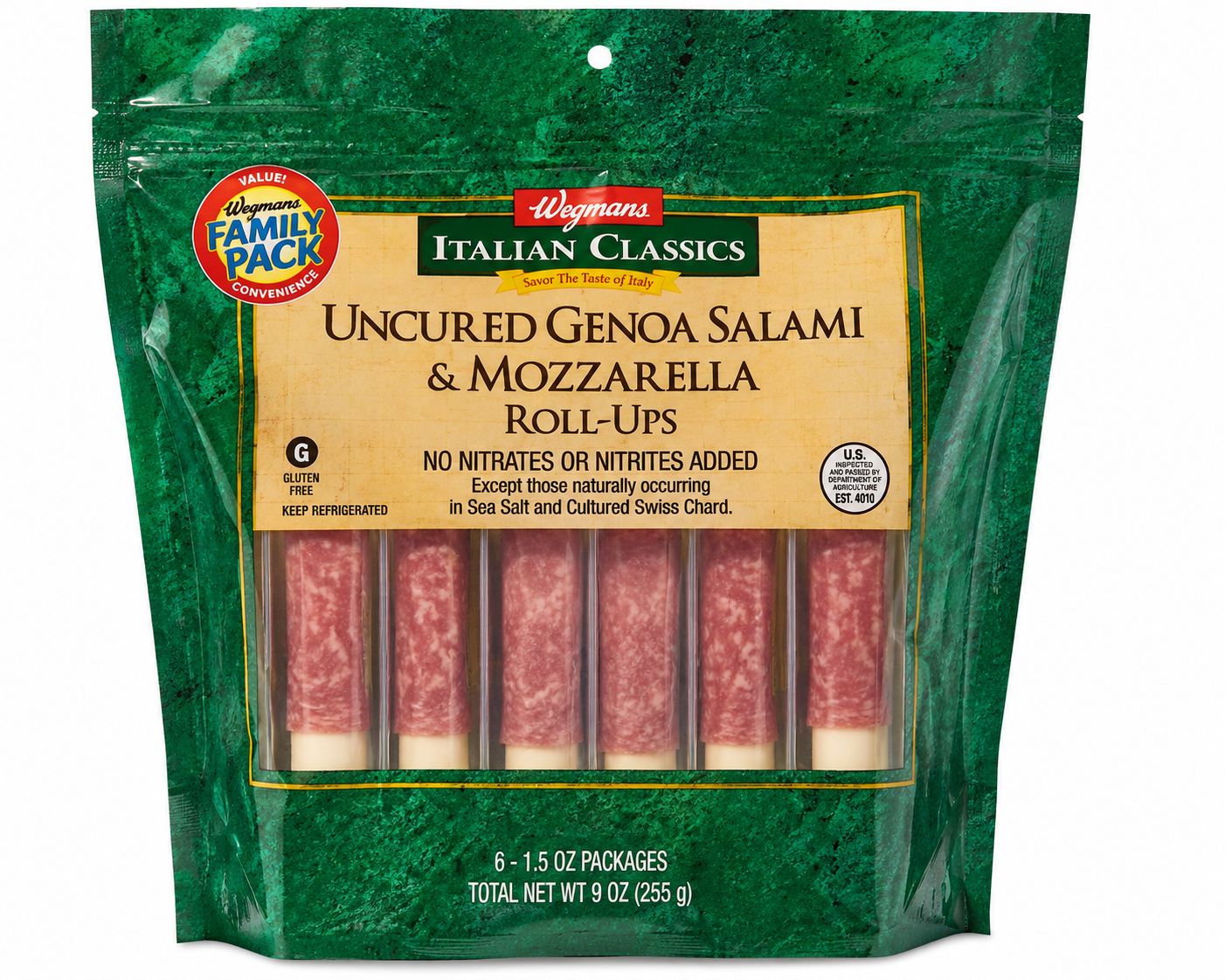 Wegmans Italian Classics Uncured Genoa Salami & Mozzarella Roll-Ups, Family Pack
