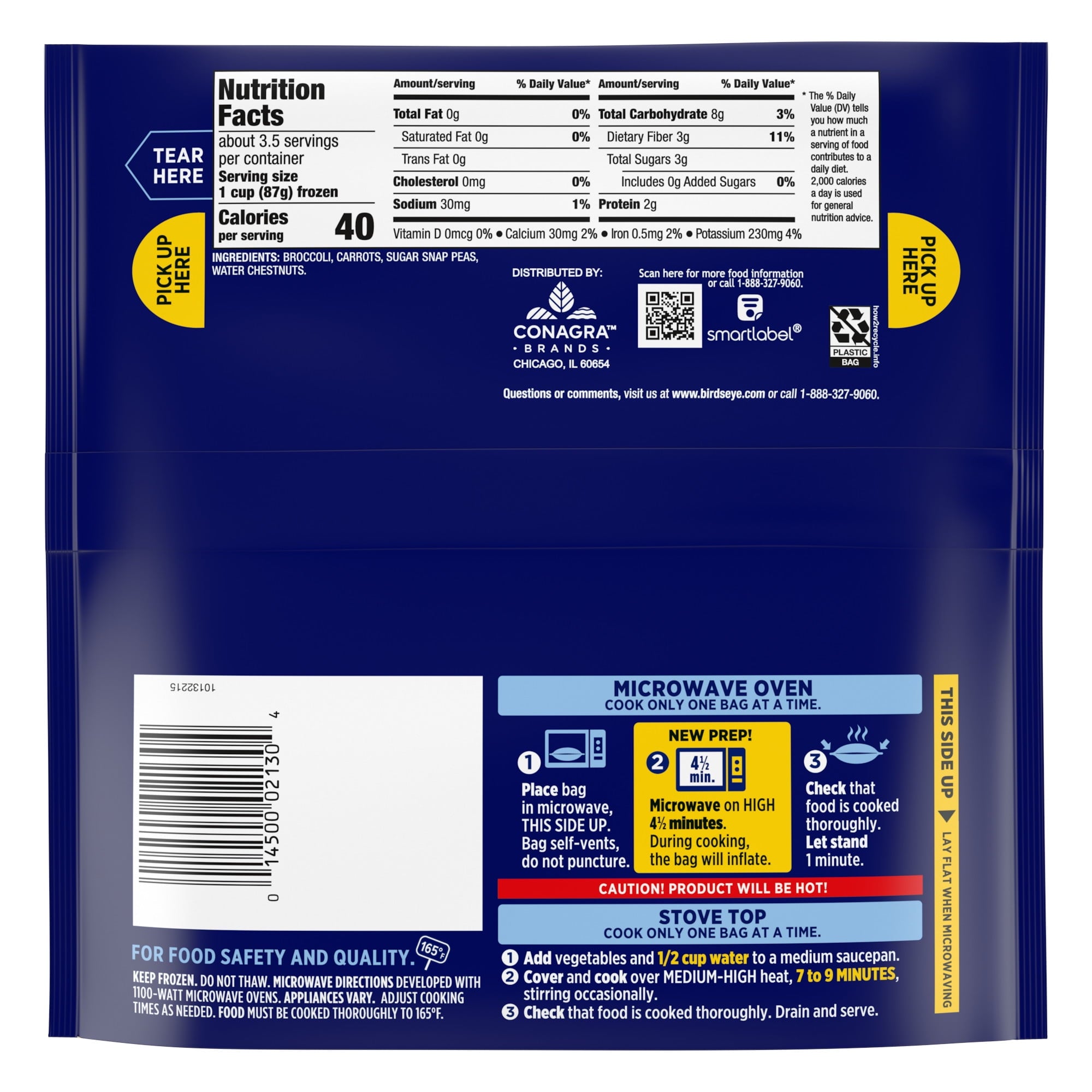 Birds Eye Steamfresh Broccoli Carrots Sugar Snap Peas Water Chestnuts Frozen 10.8 Oz