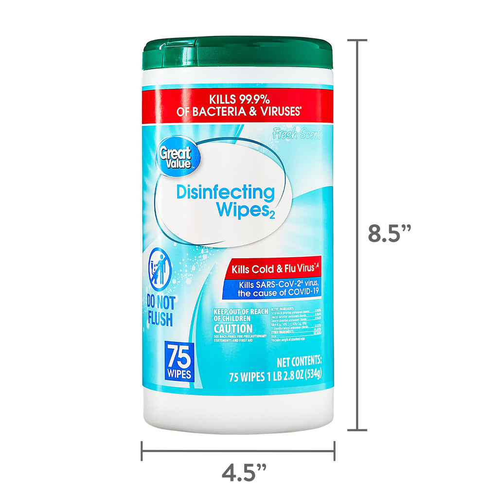 Great Value Disinfecting Wipes Fresh Scent 75 Count