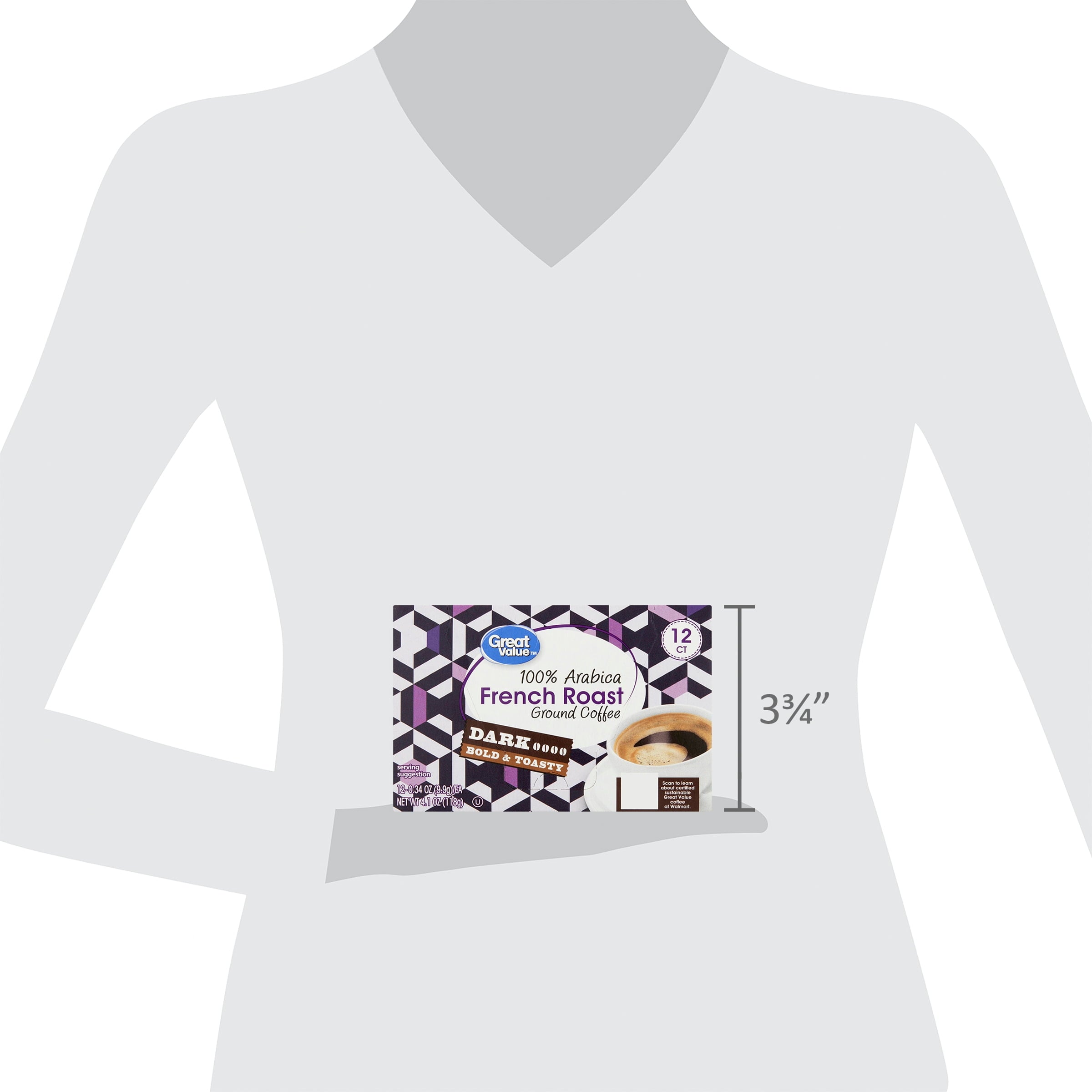Great Value 100% Arabica French Dark Roast Ground Coffee Pods 12 Count