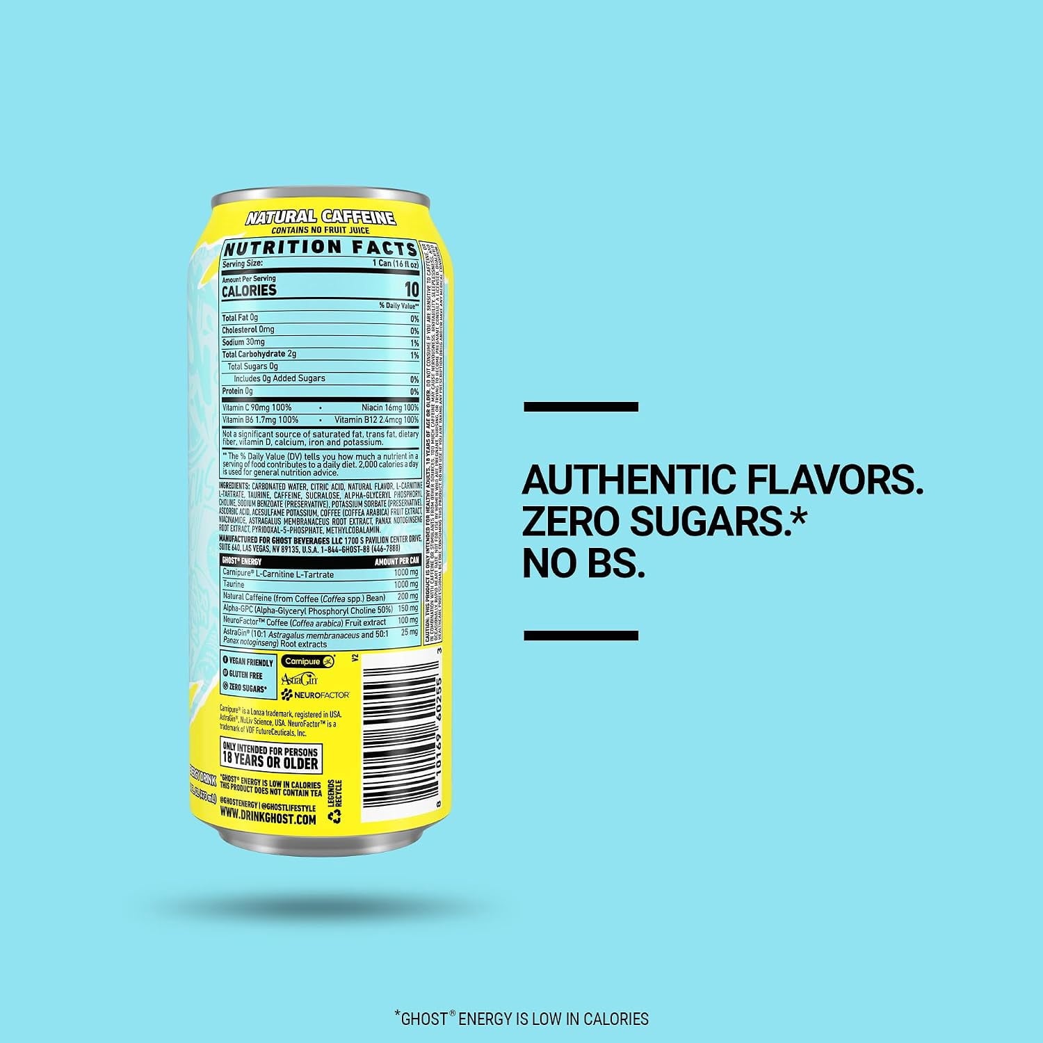 GHOST Energy Iced Tea Lemonade Zero Sugar Energy Drink 16 fl oz Single Can