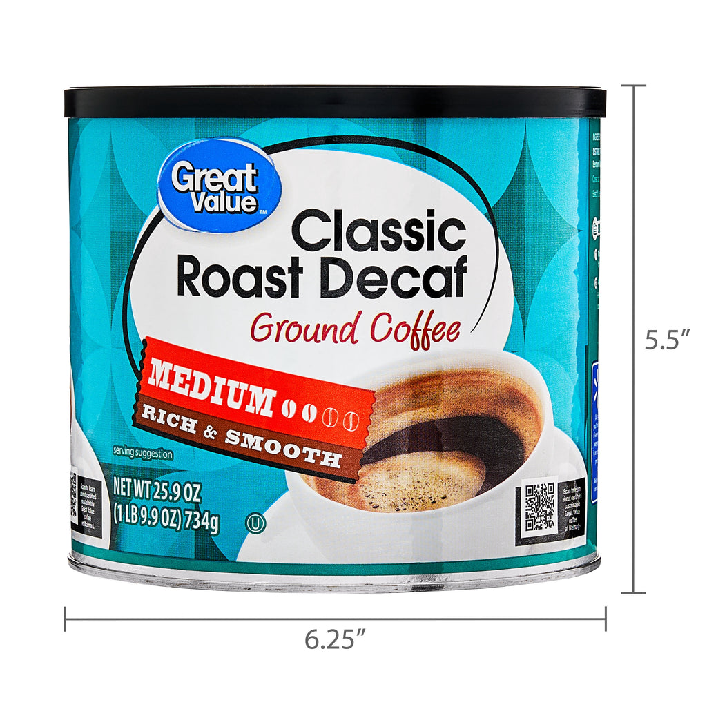 Great Value Naturally Decaffeinated Classic Medium Roast Ground Coffee 25.9 oz Canister