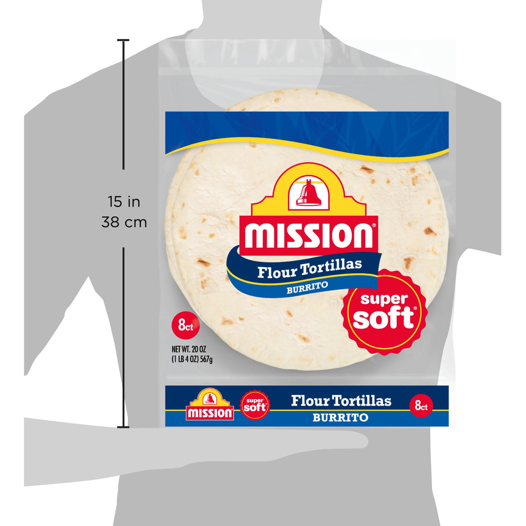 Super Soft Flour Tortillas Burrito Size 20 Oz 8 Count Mission
