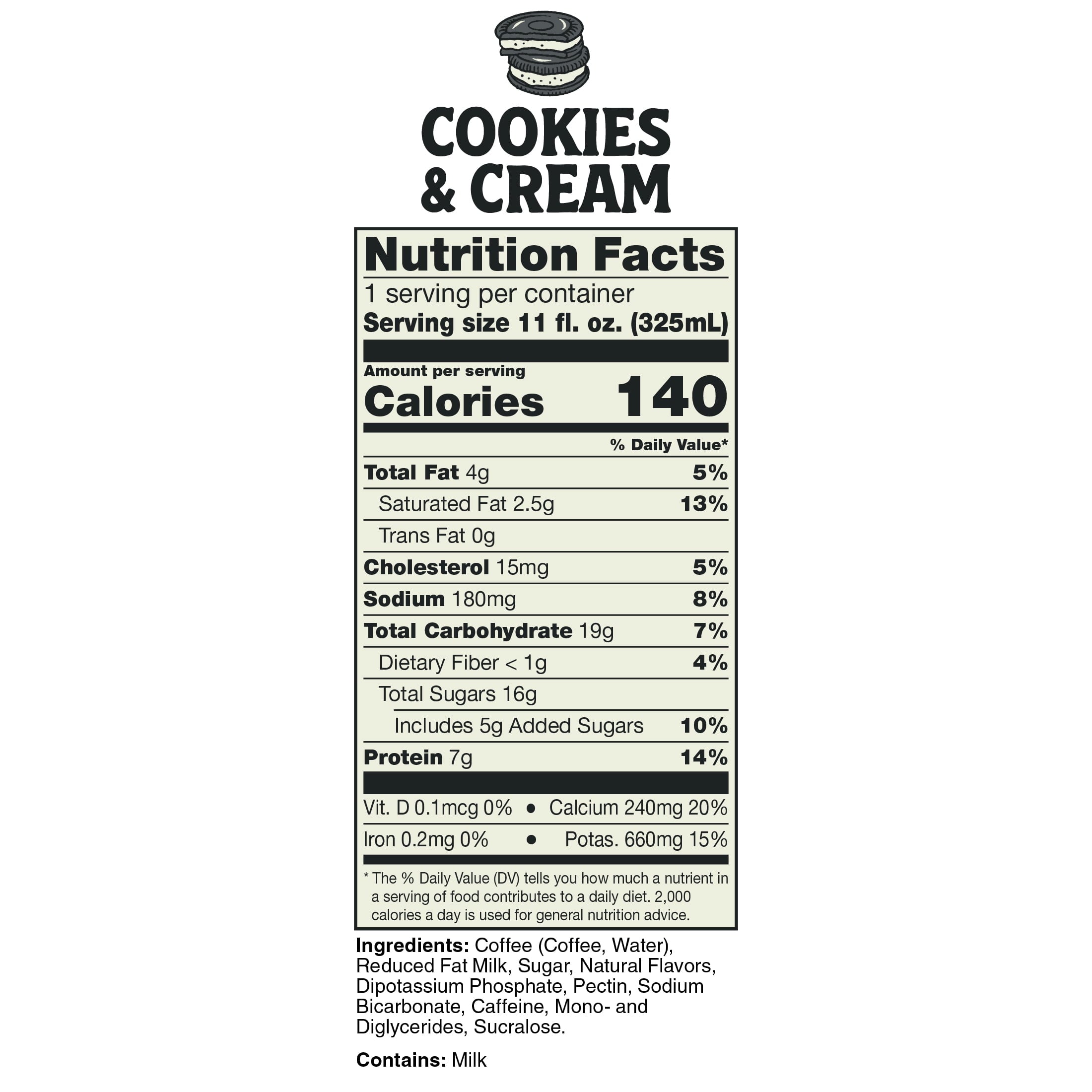 Bones Coffee Cookies N' Dreams Naturally Caffeinated Medium Roast Latte 11 fl oz Can