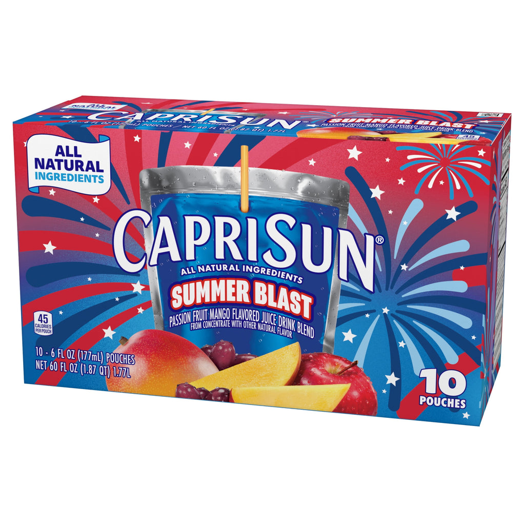 Capri Sun Summer Blast Passion Fruit Mango Flavored Juice Drink Blend 10 Count 6 fl oz Pouches