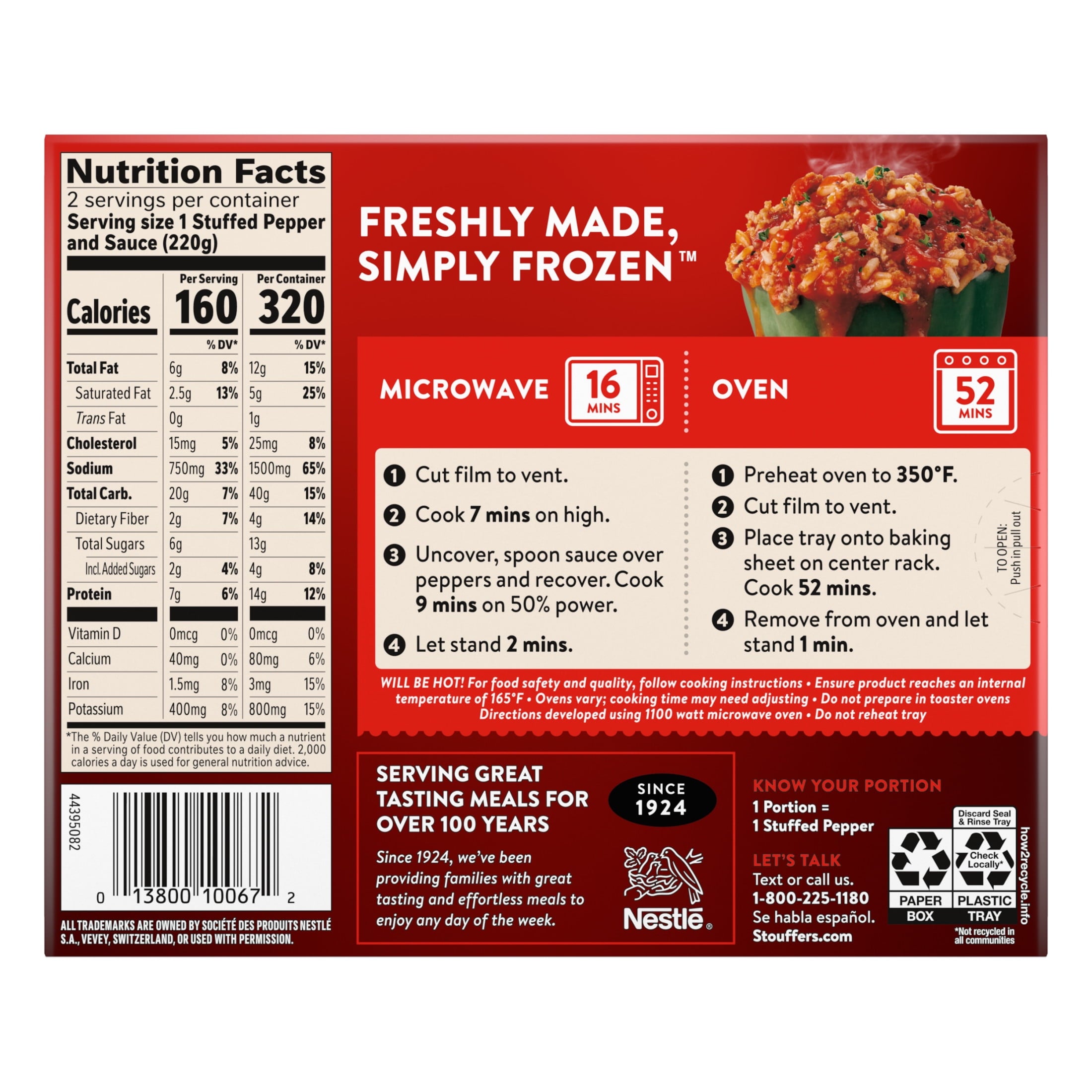 Stouffer's Stuffed Peppers Large Size Frozen 15.5 Oz