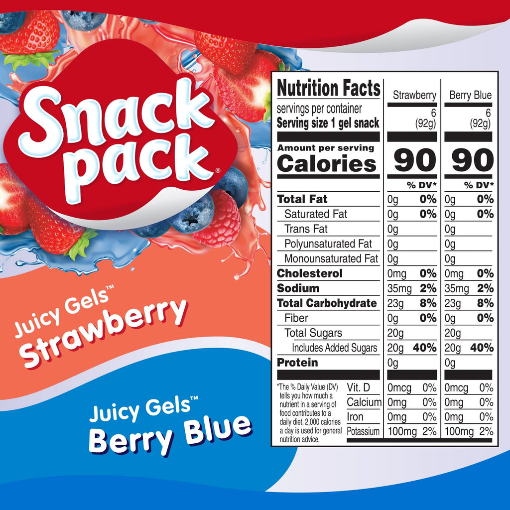 Strawberry and Berry Blue Flavored Juicy Gels 3.25 Oz 12 Count Snack Pack