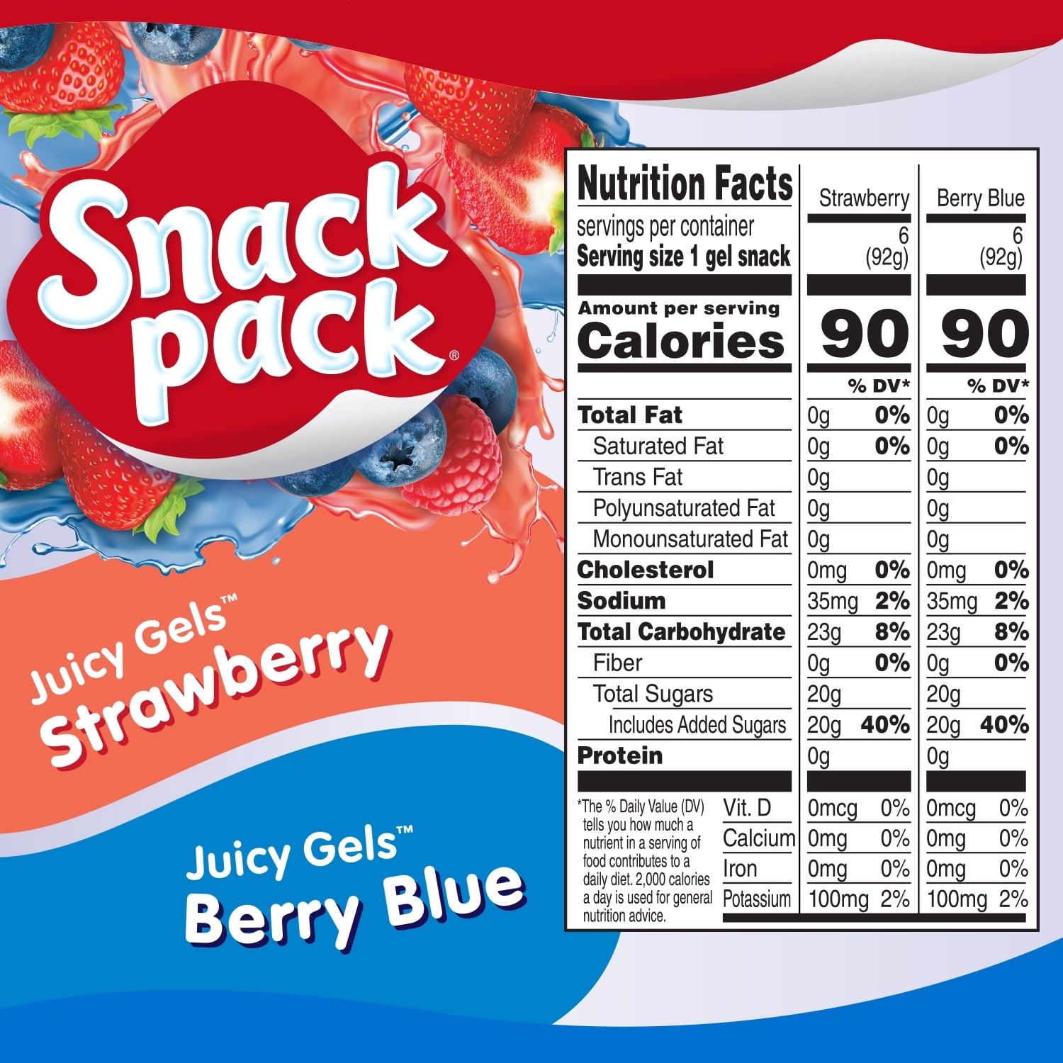 Strawberry and Berry Blue Flavored Juicy Gels 3.25 Oz 12 Count Snack Pack
