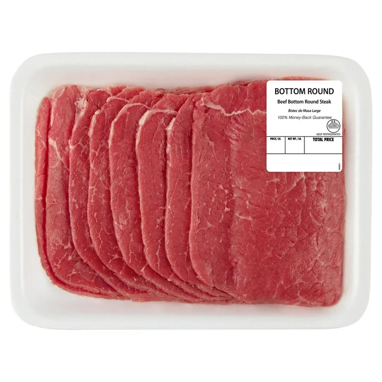 Thin Sliced Bottom Round Beef Steak, 8 per Tray, Fresh, 0.34 - 2.1 lb
