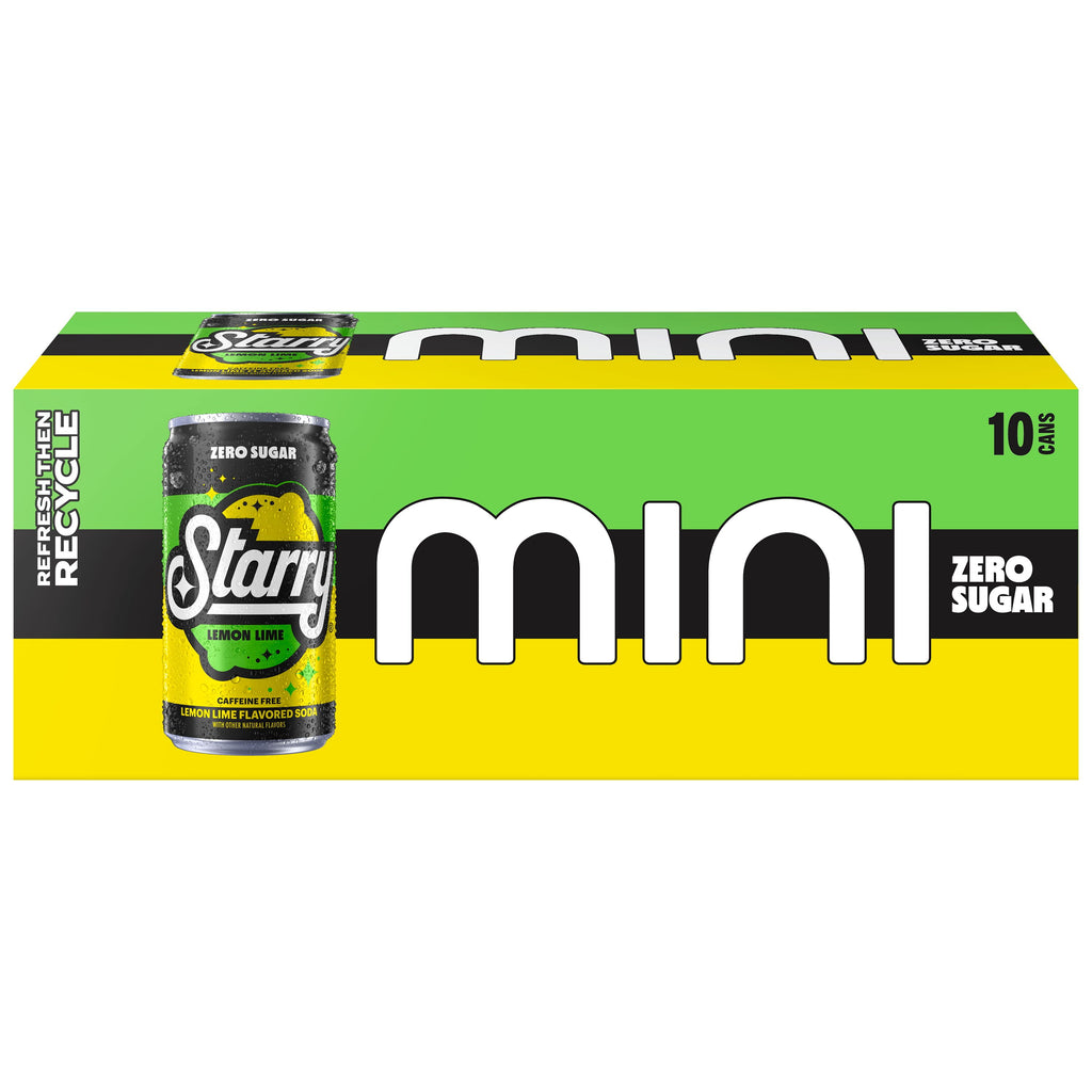 Starry Zero Sugar Lemon Lime Soda Pop Mini Cans 7.5 Fl Oz 10 Pack