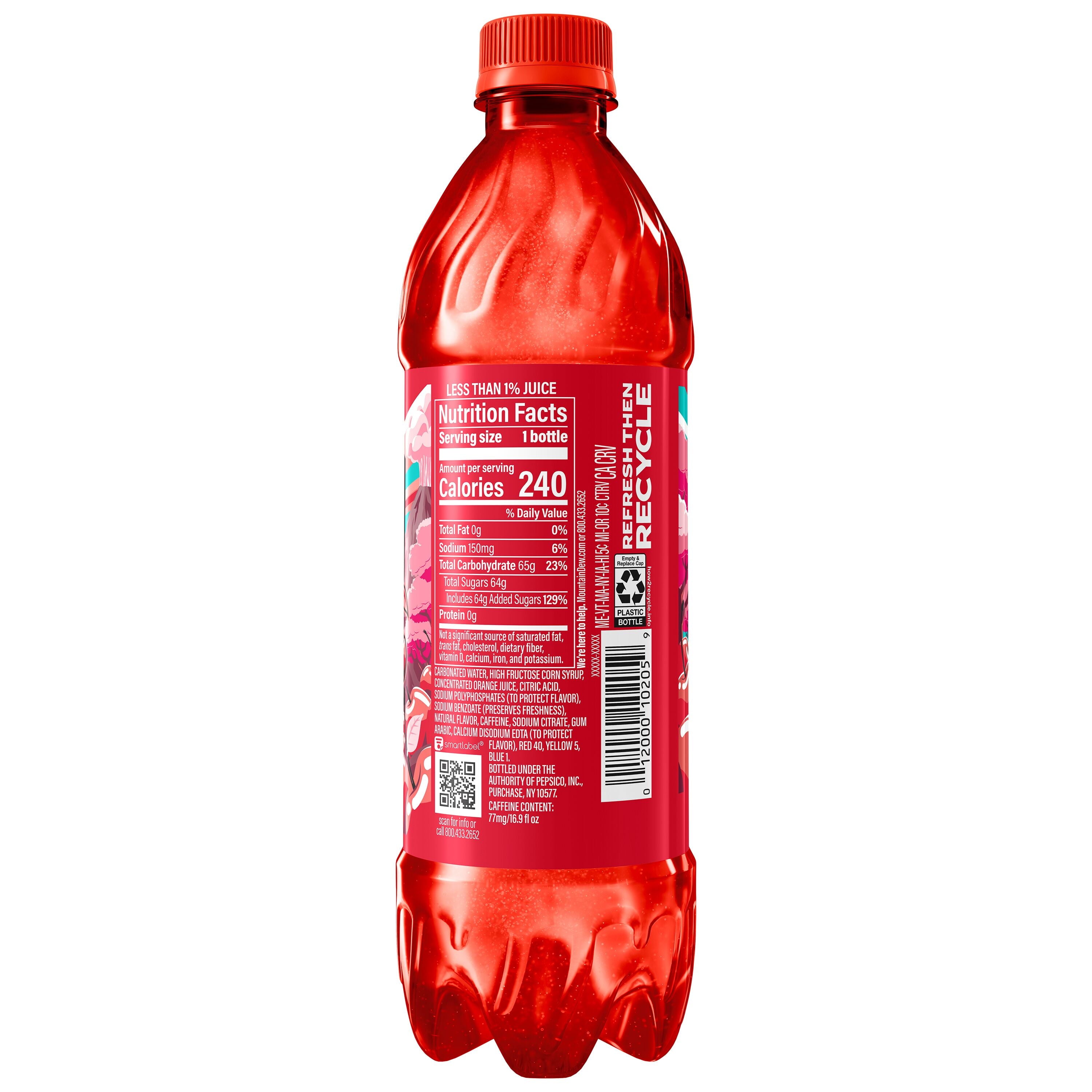 Mountain Dew Code Red Cherry Soda Pop Bottles 16.9 Fl Oz 6 Pack