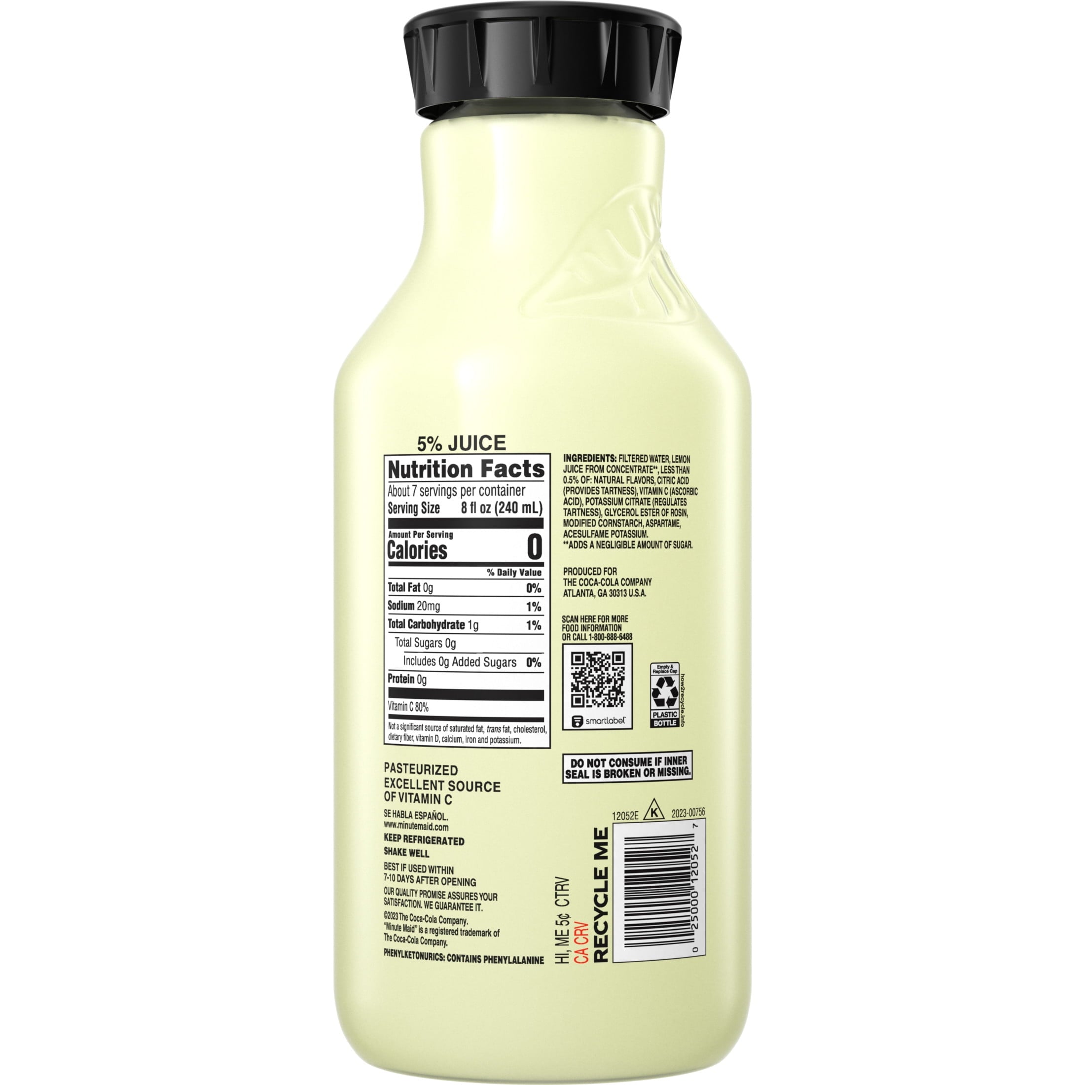 Minute Maid Zero Sugar Lemonade Juice Drink 52 fl oz Bottle