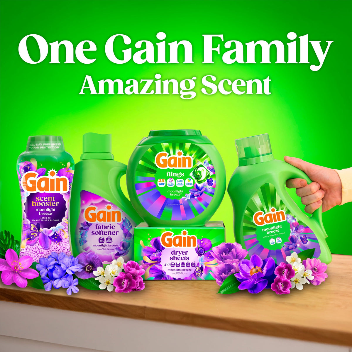 Gain Flings 4-in-1 Oxi Boost Febreze Laundry Detergent Pacs Moonlight Breeze 12 Count