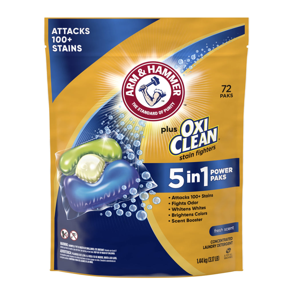 ARM & HAMMER Plus OxiClean 5-in-1 Laundry Detergent Power Paks Fresh Scent 72 Count