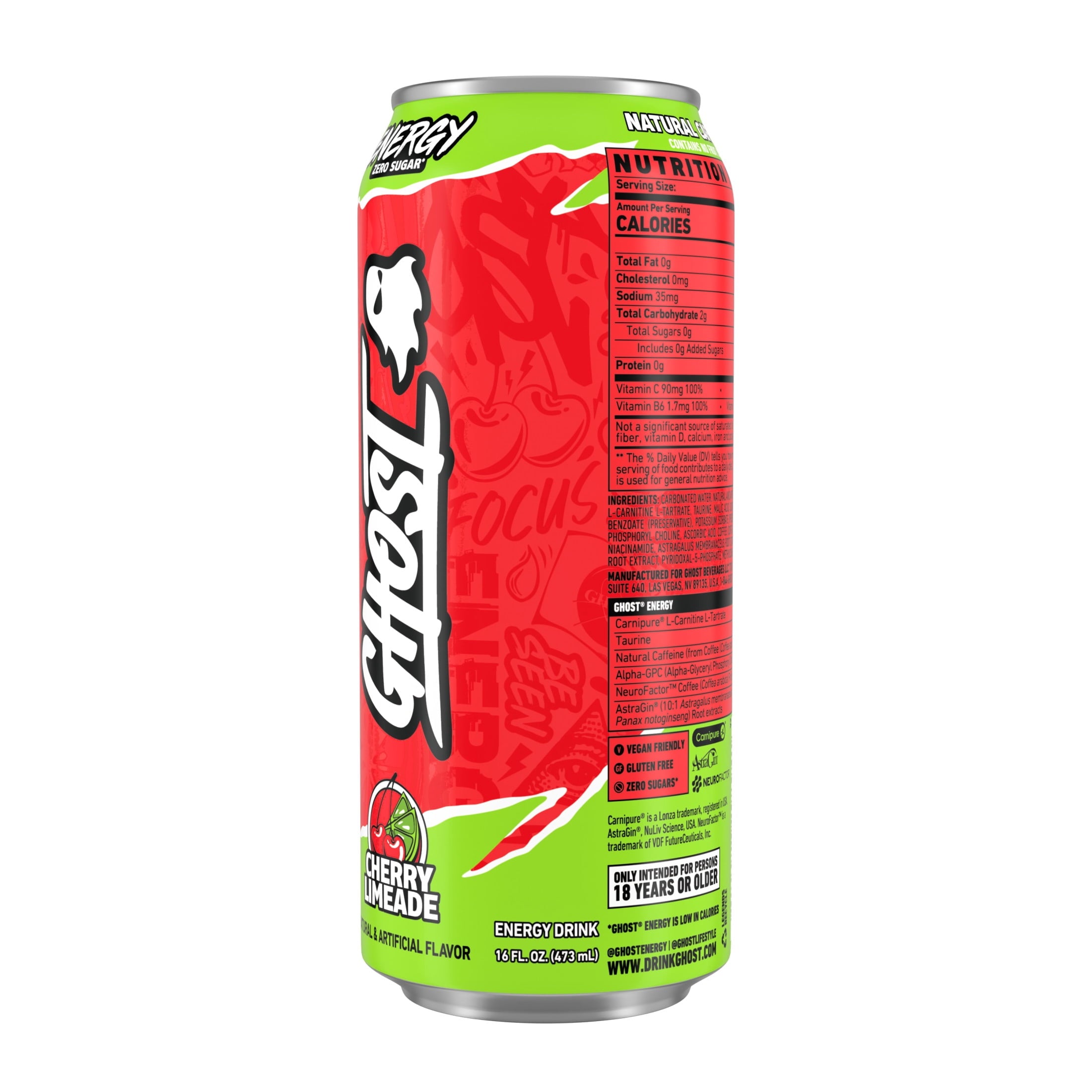 GHOST Energy Cherry Limeade Sugar Free Energy Drink 16 fl oz Single Can