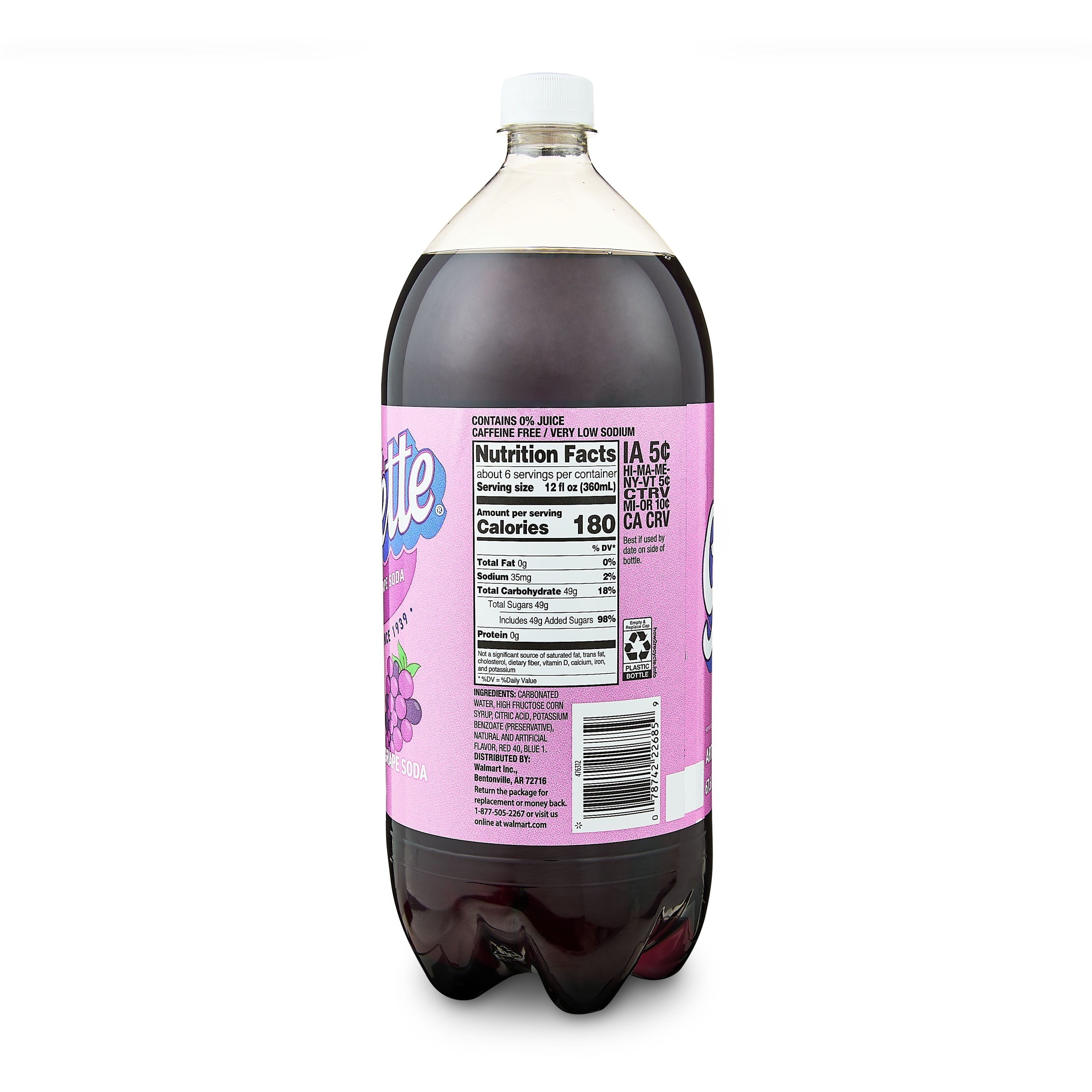 Great Value Grapette Grape Soda Pop Bottle 2 L