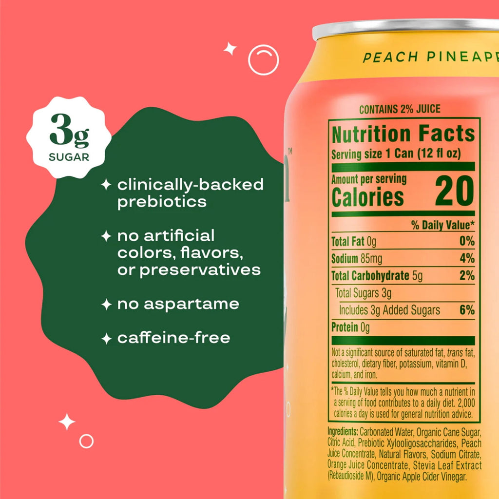 Bloom Nutrition Pop Prebiotic Soda Peach Pineapple Can 12 Fl Oz