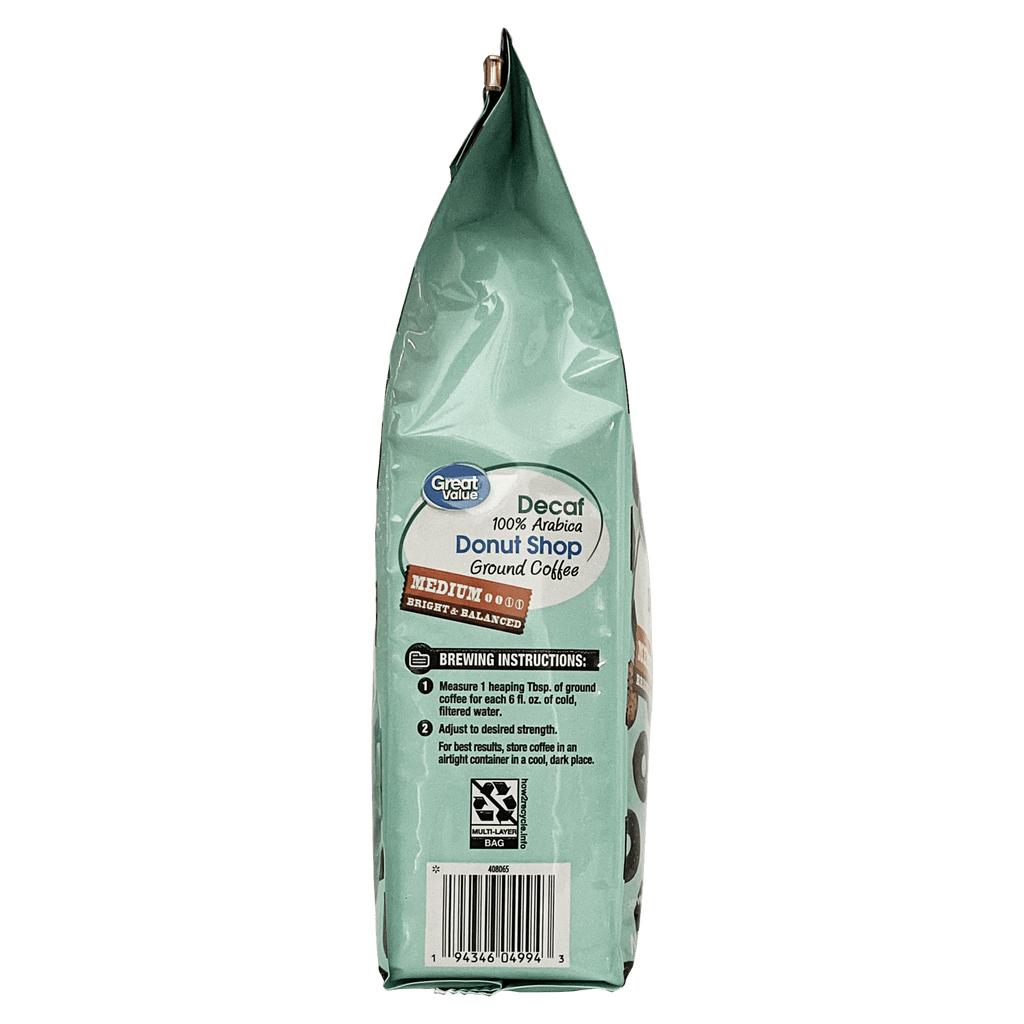 Great Value Donut Shop Naturally Decaffeinated Light Roast Ground Coffee 12 oz Bag