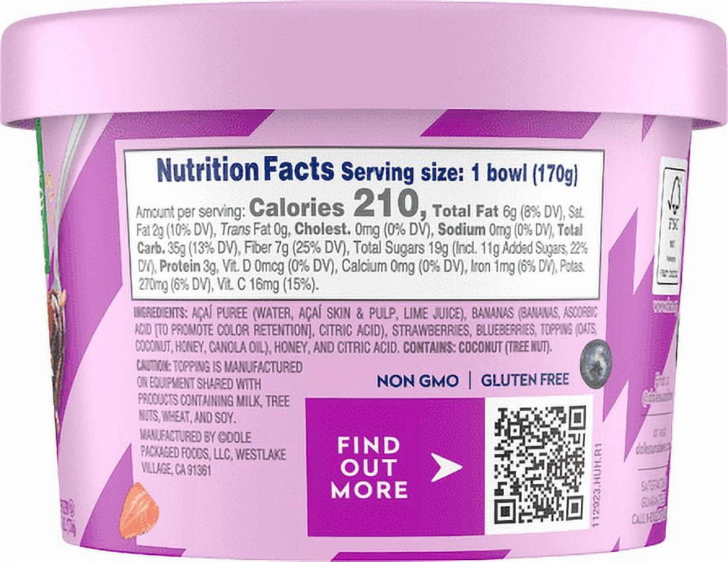 Dole Acai Original Smoothie Bowl Frozen 6 Oz
