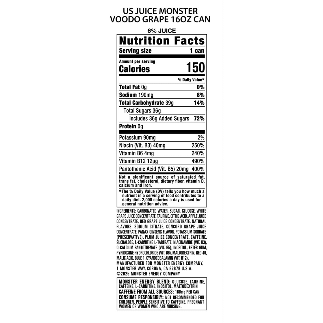 Monster Energy Juice Monster Voodoo Grape Juice Energy Drink 16 fl oz Single Can