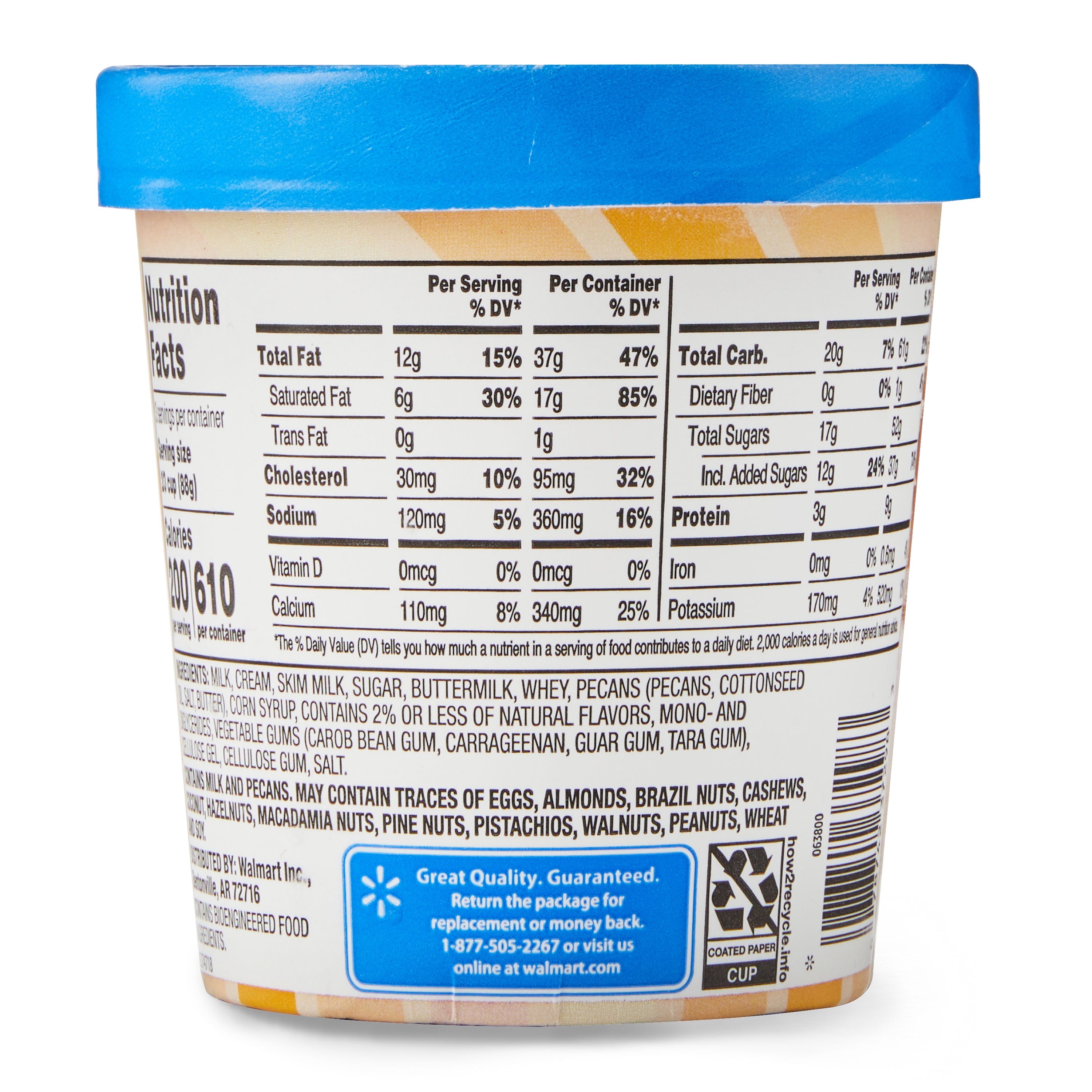 Great Value Butter Pecan Flavored Ice Cream 16 Fl Oz