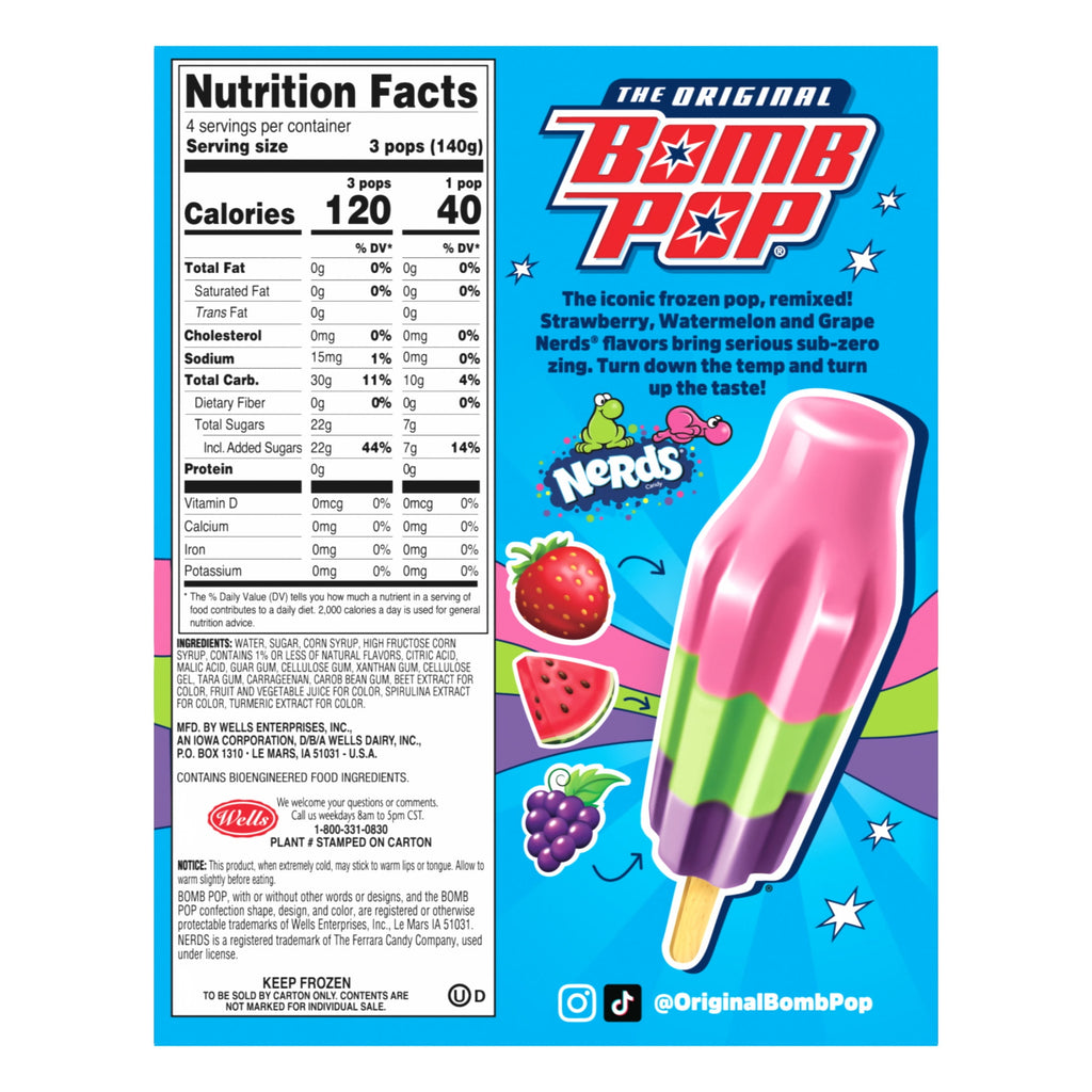 Bomb Pop Nerds Freeze Ice Pops 12 Count 21 Fl Oz