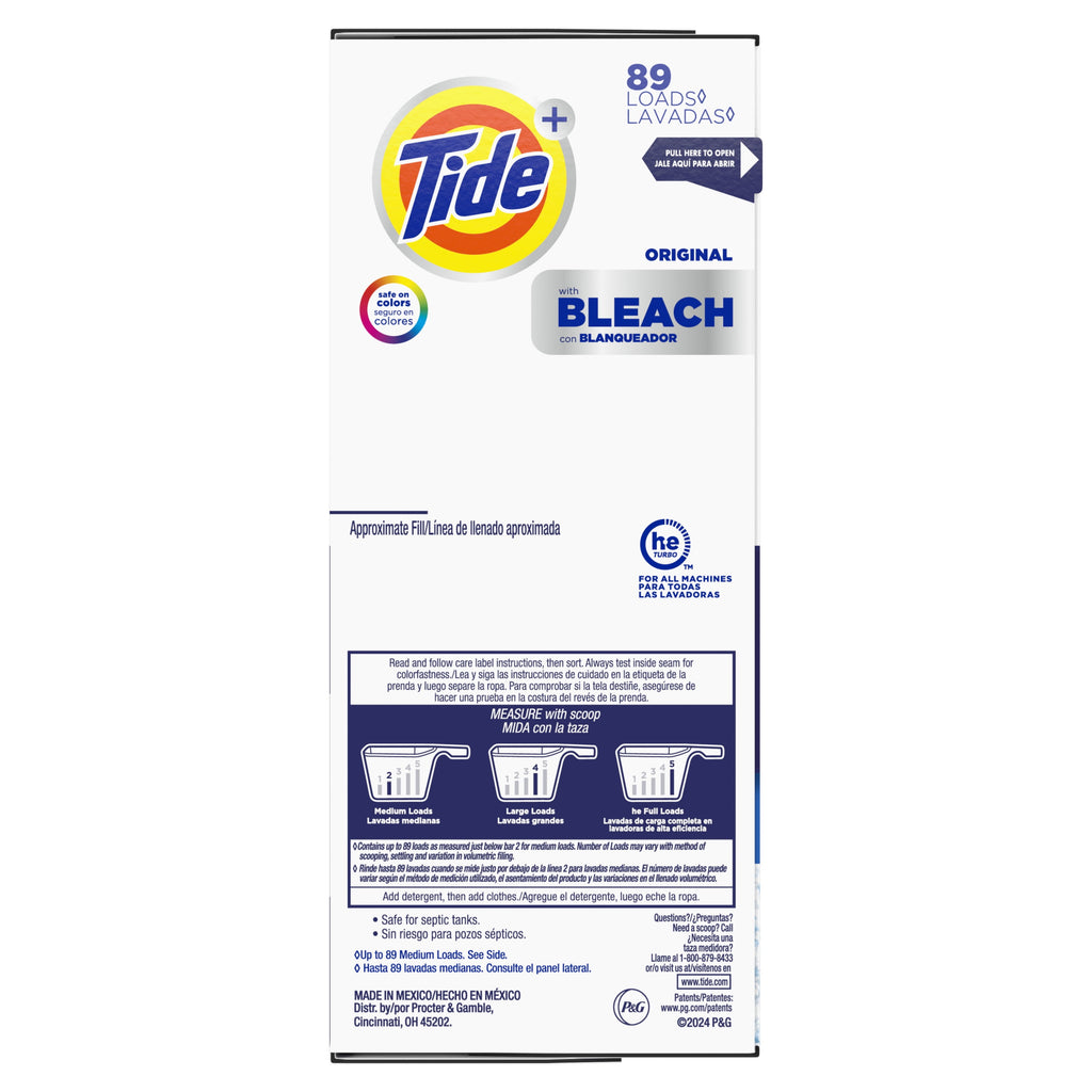 Tide Plus Bleach Powder Laundry Detergent Original Scent 129 oz 89 Loads