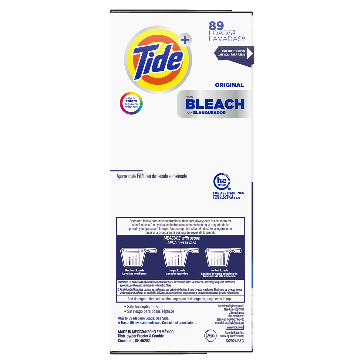 Tide Plus Bleach Powder Laundry Detergent Original Scent 129 oz 89 Loads